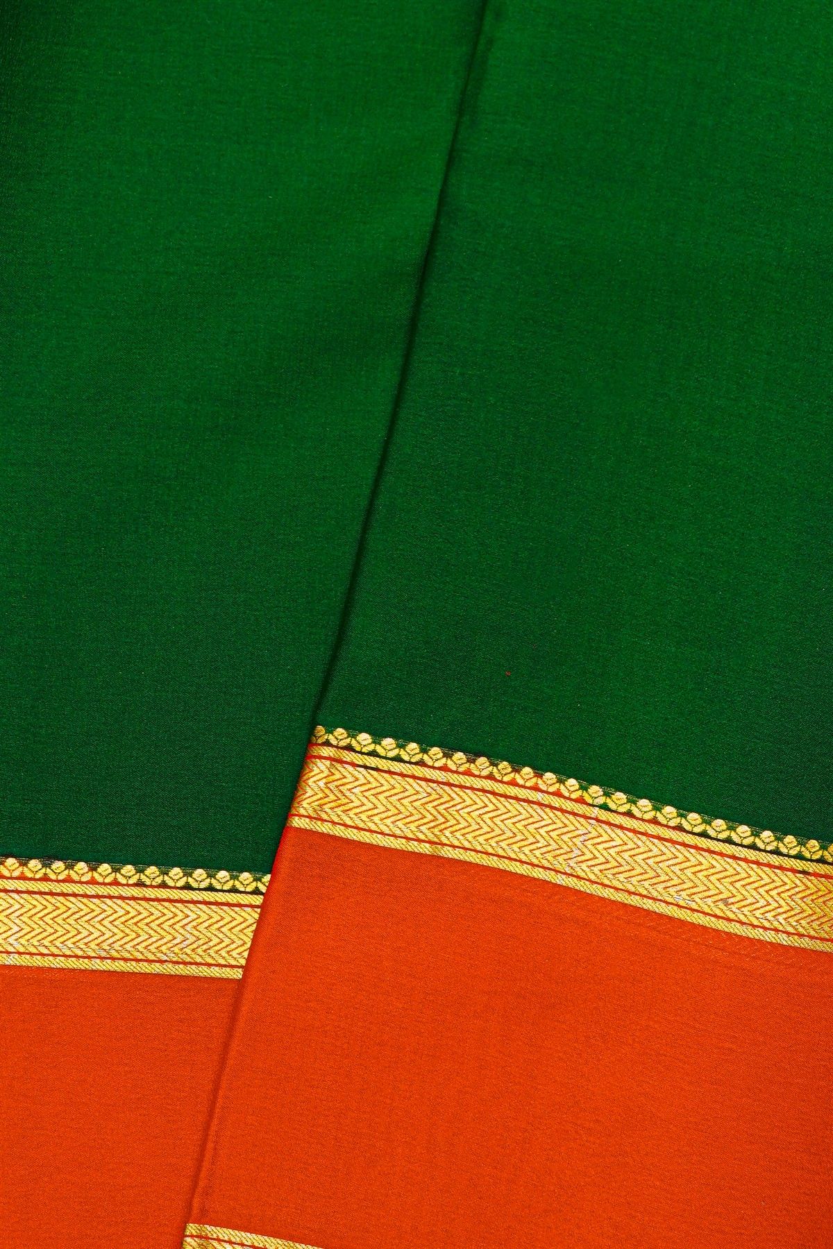 Mysore Crepe Bottle Green Saree With Gap Border