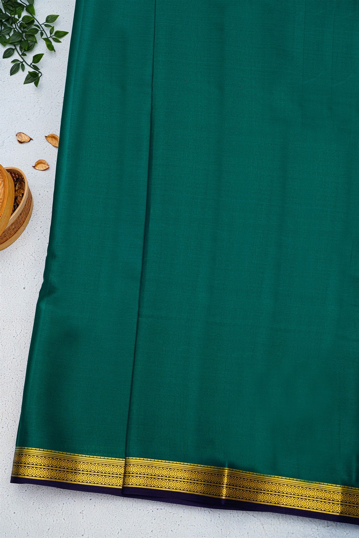 Mysore Crepe Teal Green Saree With Floral And Butti Border