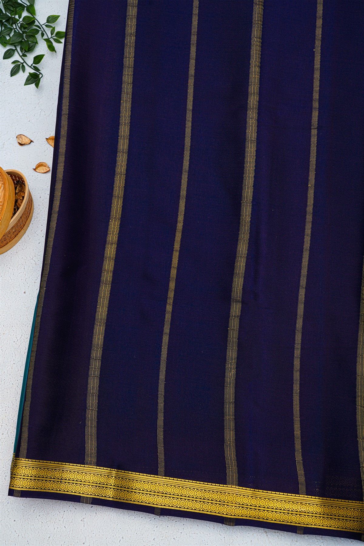 Mysore Crepe Teal Green Saree With Floral And Butti Border