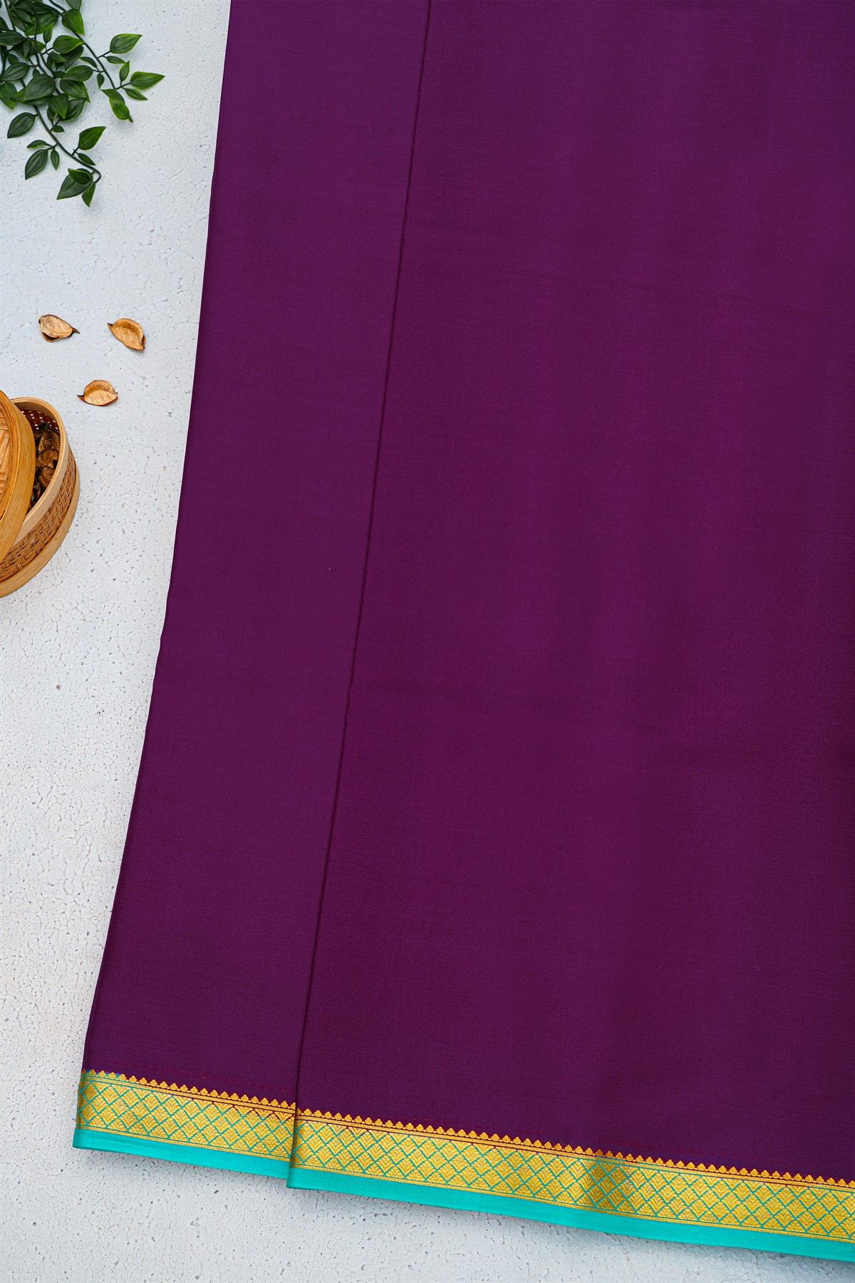 Mysore Crepe Purple Saree With Floral And Butti Border