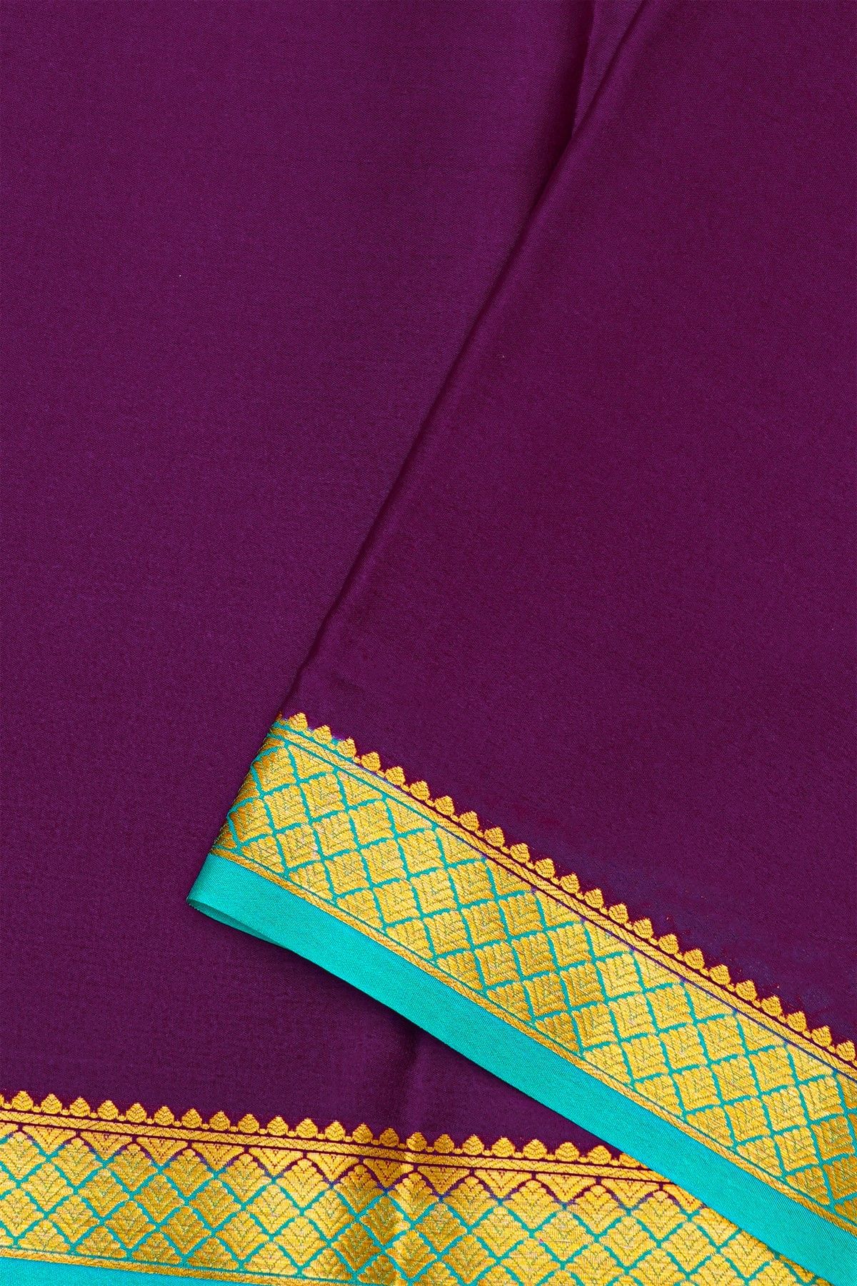 Mysore Crepe Purple Saree With Floral And Butti Border