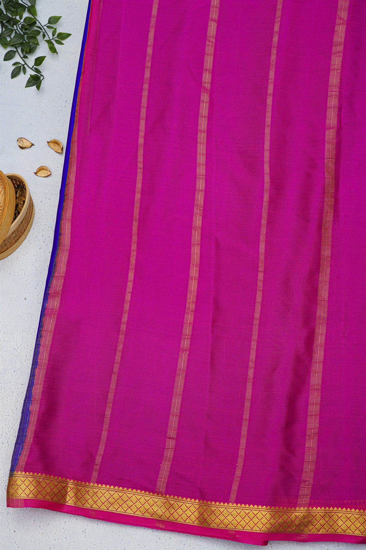 Mysore Crepe Royal Blue Saree With Floral And Butti Border