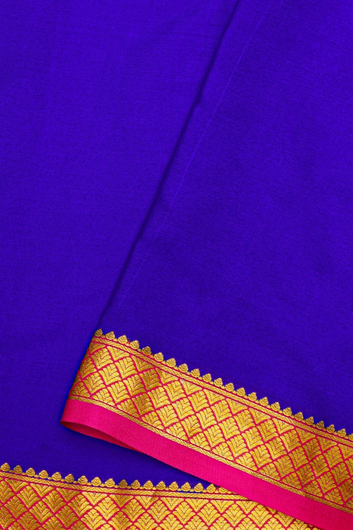 Mysore Crepe Royal Blue Saree With Floral And Butti Border