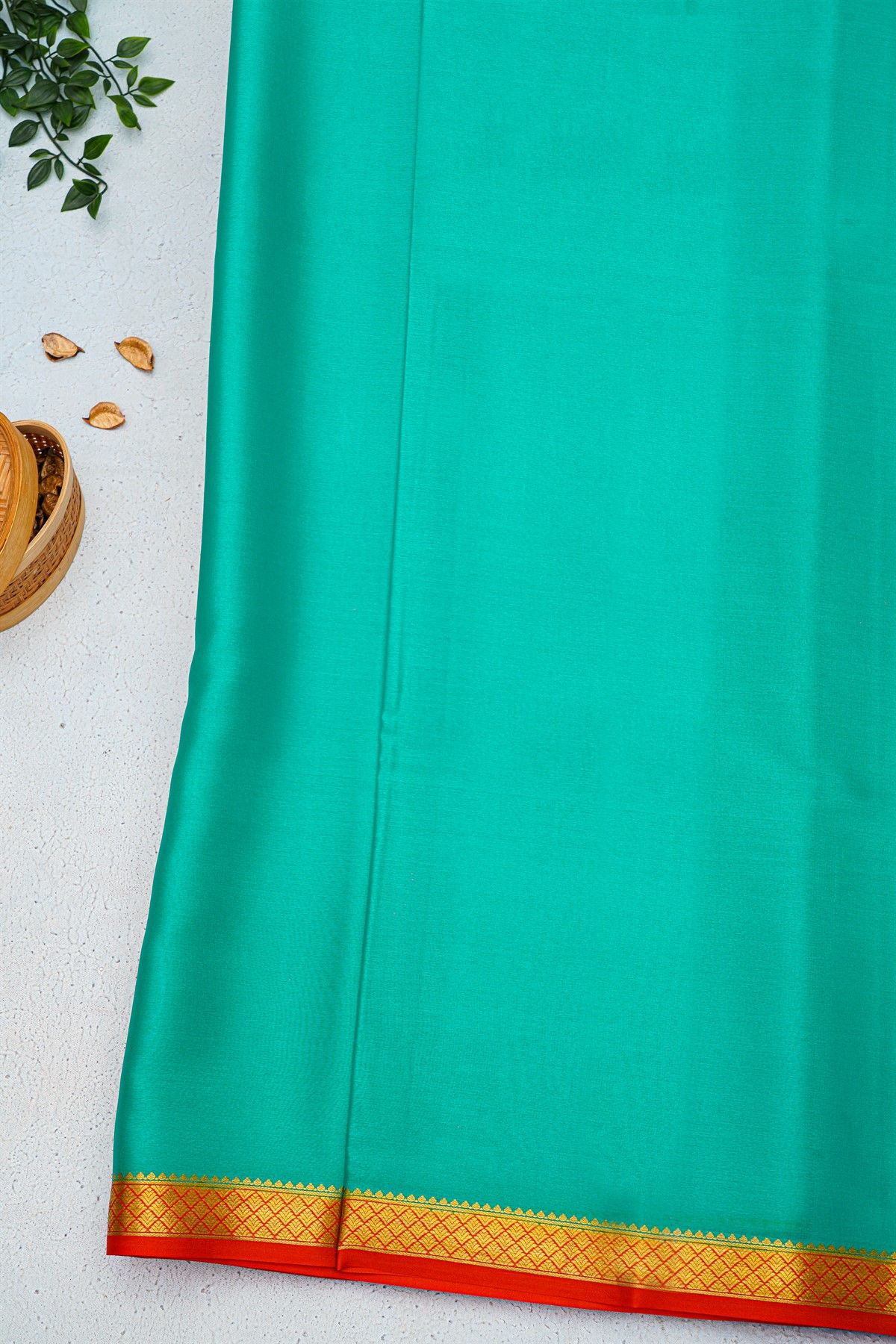 Mysore Crepe Sea Green Saree With Floral And Butti Border