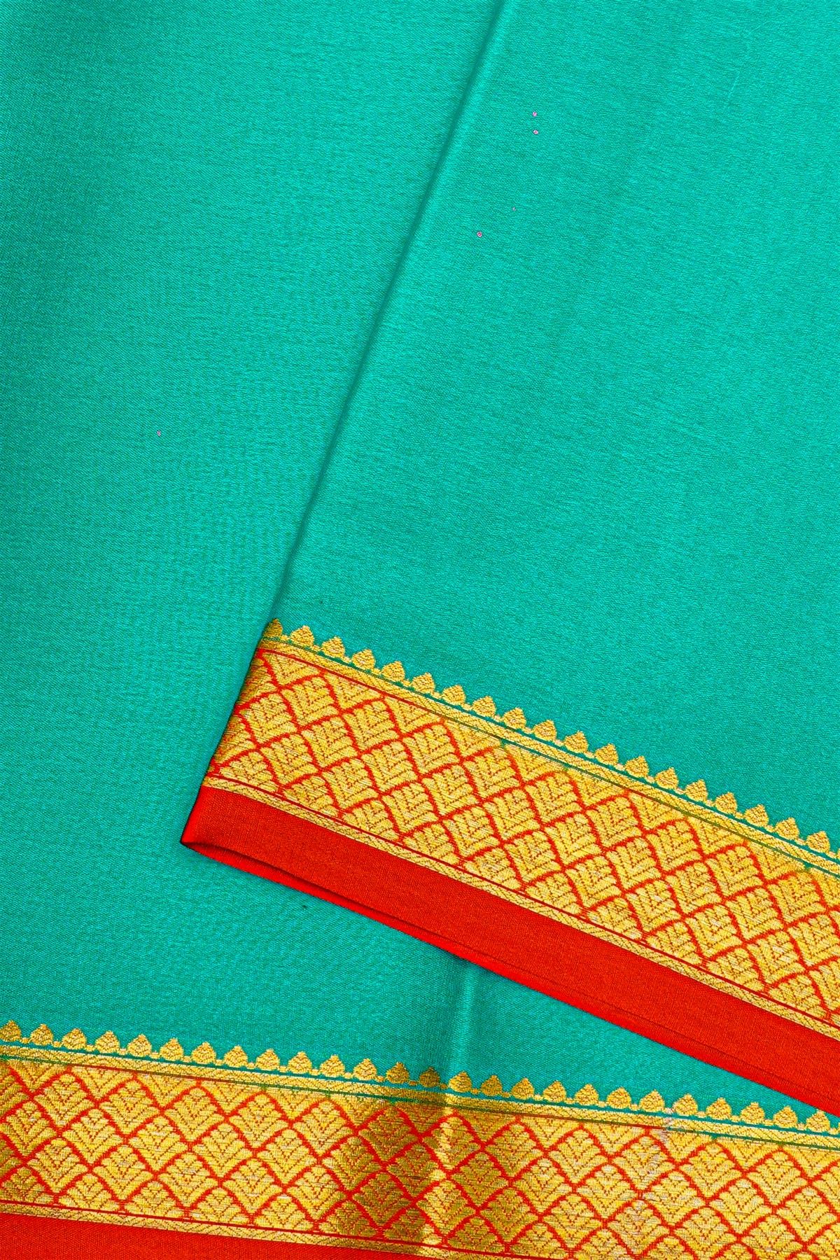Mysore Crepe Sea Green Saree With Floral And Butti Border