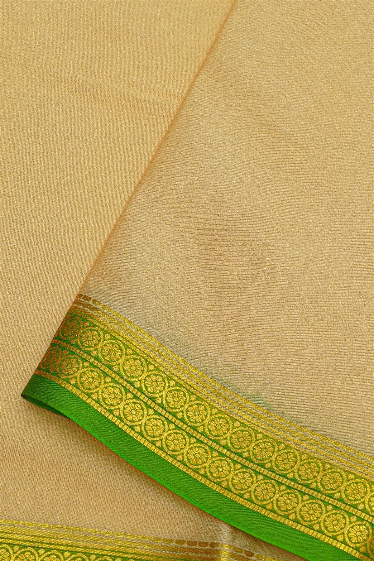 Mysore Crepe Cream Saree With Florals Border