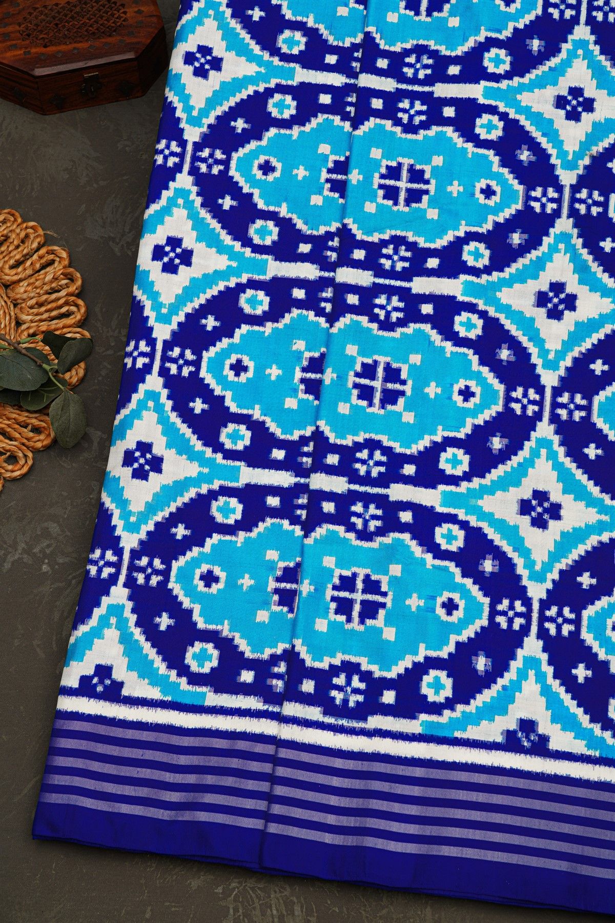 Pochampalli Ikat Silk Multi Colour Saree With Geometric Motifs And Striped Border