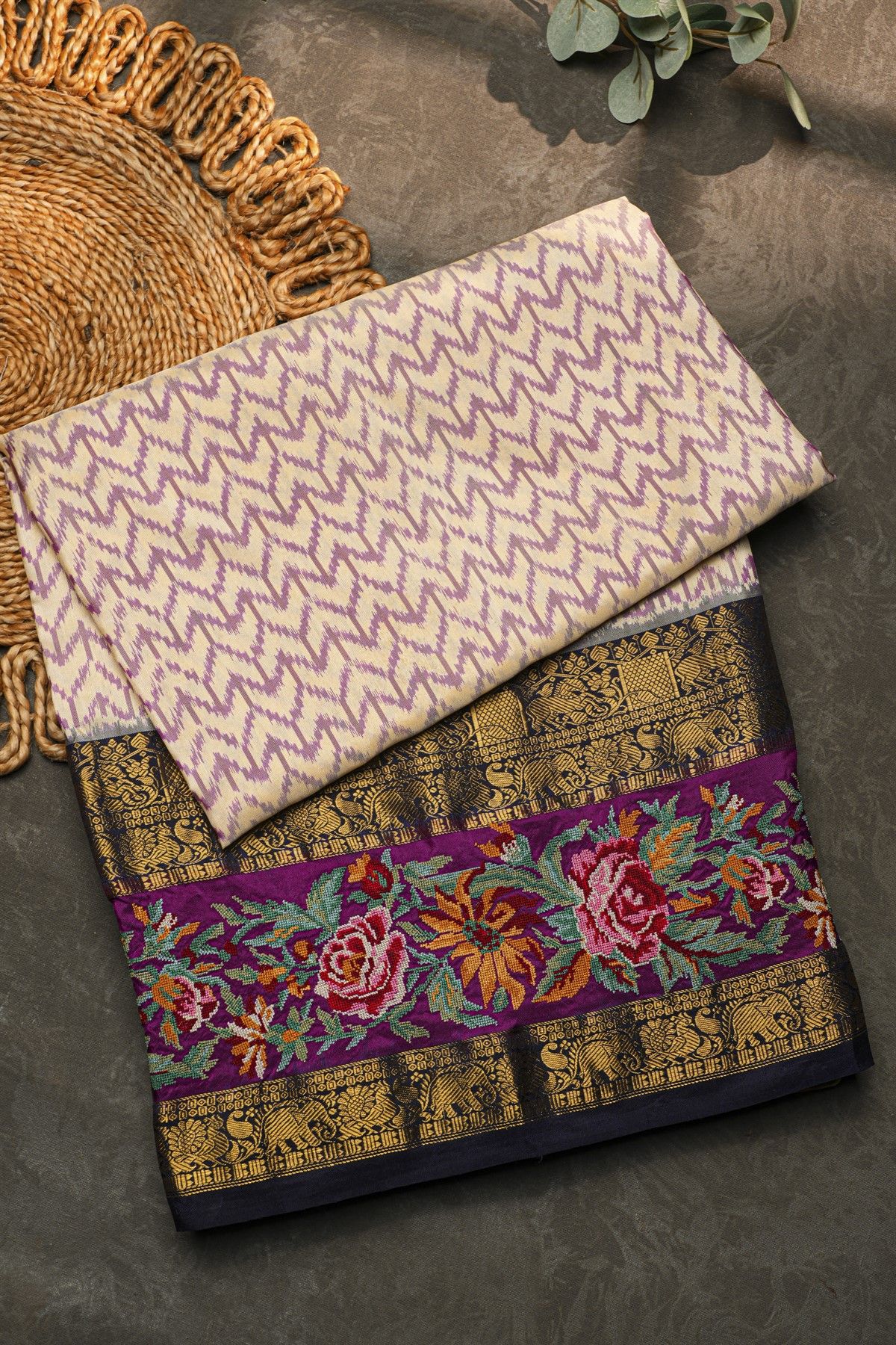 Fusion Silk Off White Saree With Pochampally Weave Body