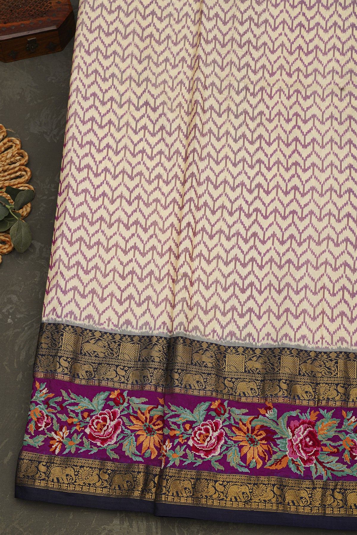 Fusion Silk Off White Saree With Pochampally Weave Body