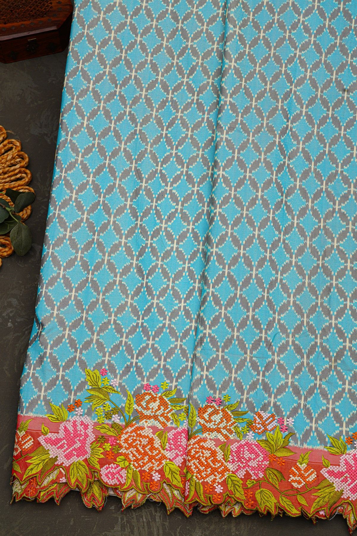 Fusion Ikat Silk Sky Blue Saree With Pochampally Weave Body