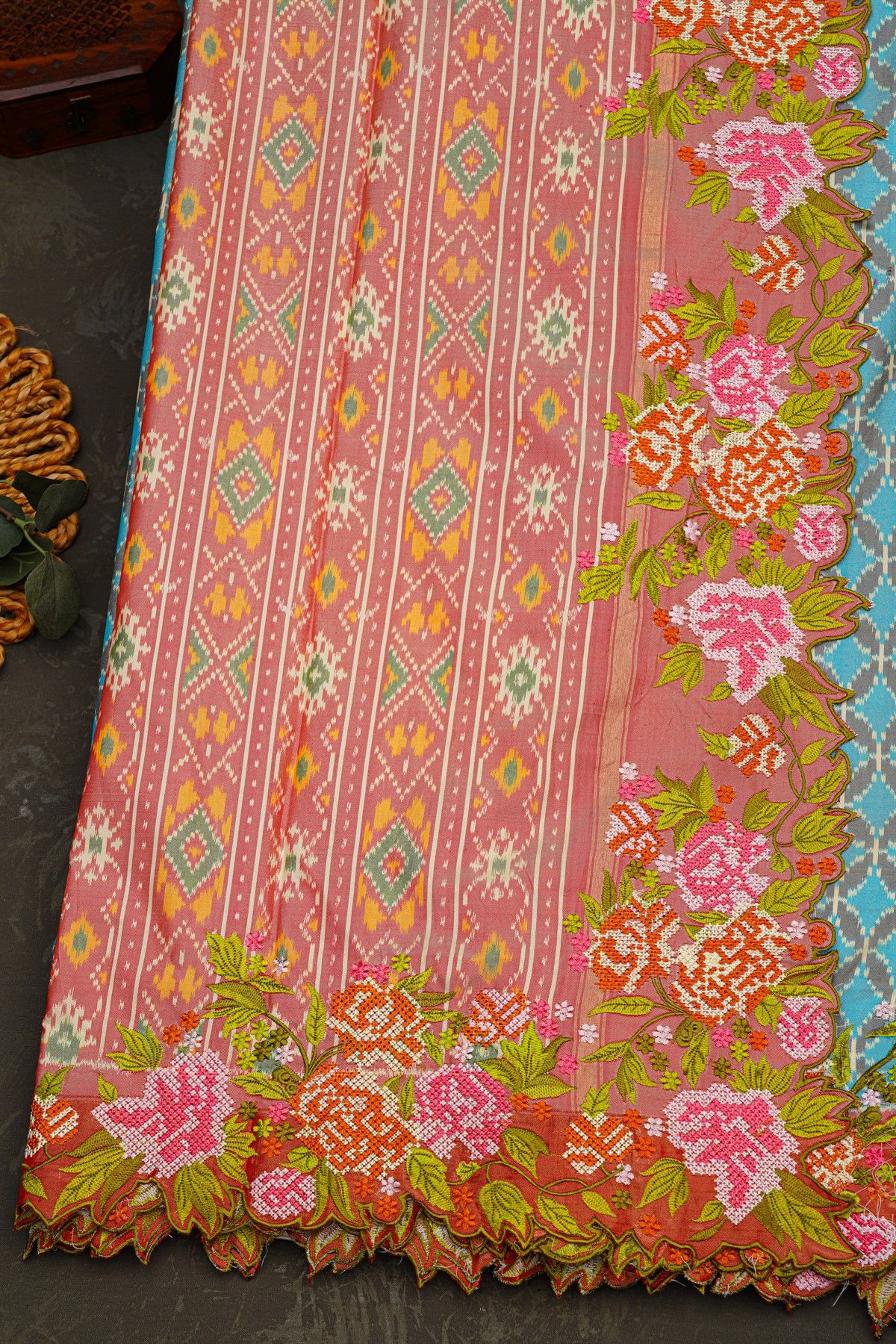 Fusion Ikat Silk Sky Blue Saree With Pochampally Weave Body