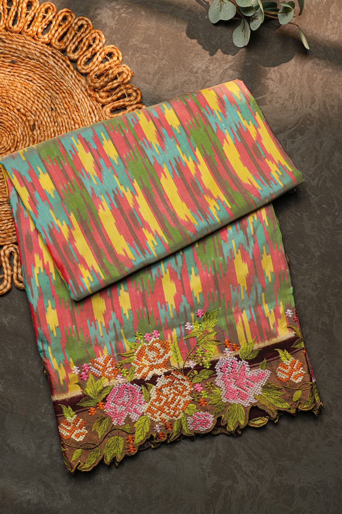 Fusion Ikat Silk Multi-Colour Saree With Pochampally Weave Body