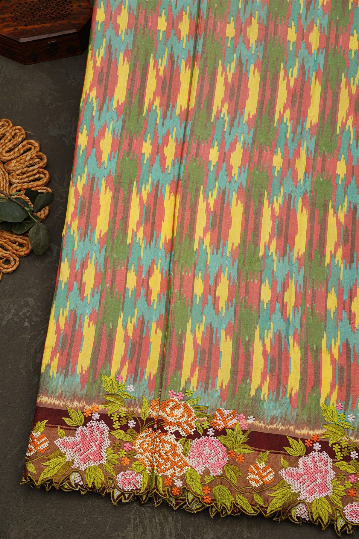 Fusion Ikat Silk Multi-Colour Saree With Pochampally Weave Body
