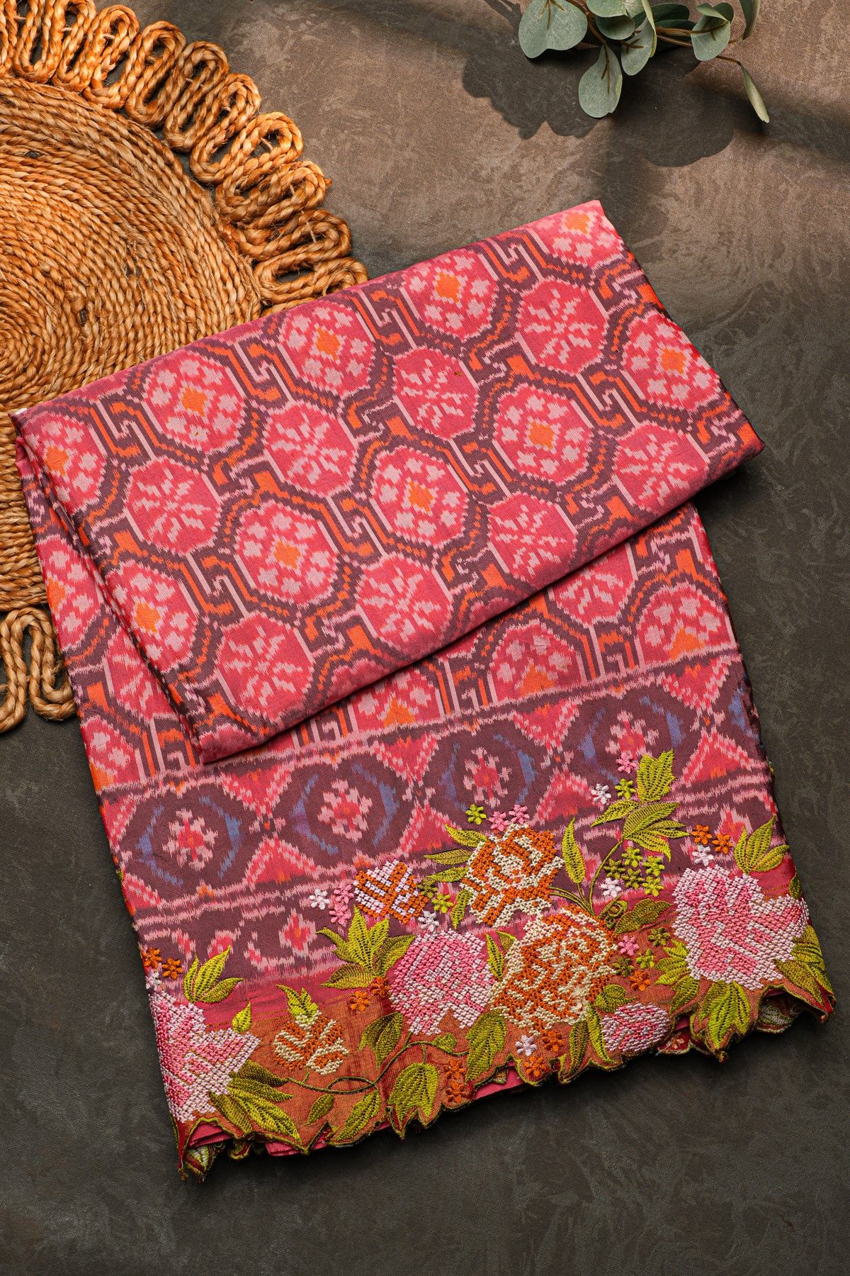 Fusion Ikat Silk Baby Pink Saree With Pochampally Weave Body