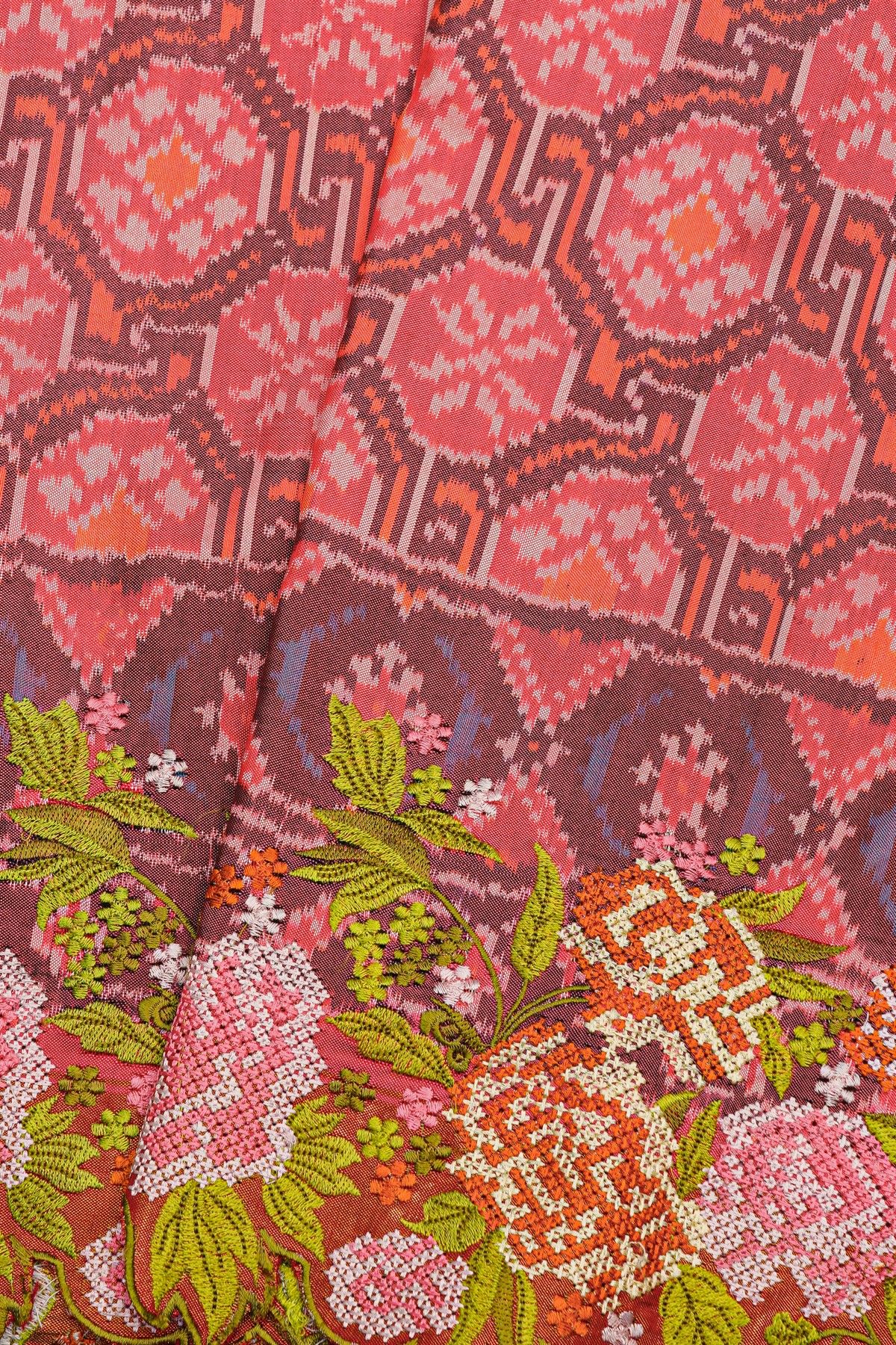 Fusion Ikat Silk Baby Pink Saree With Pochampally Weave Body
