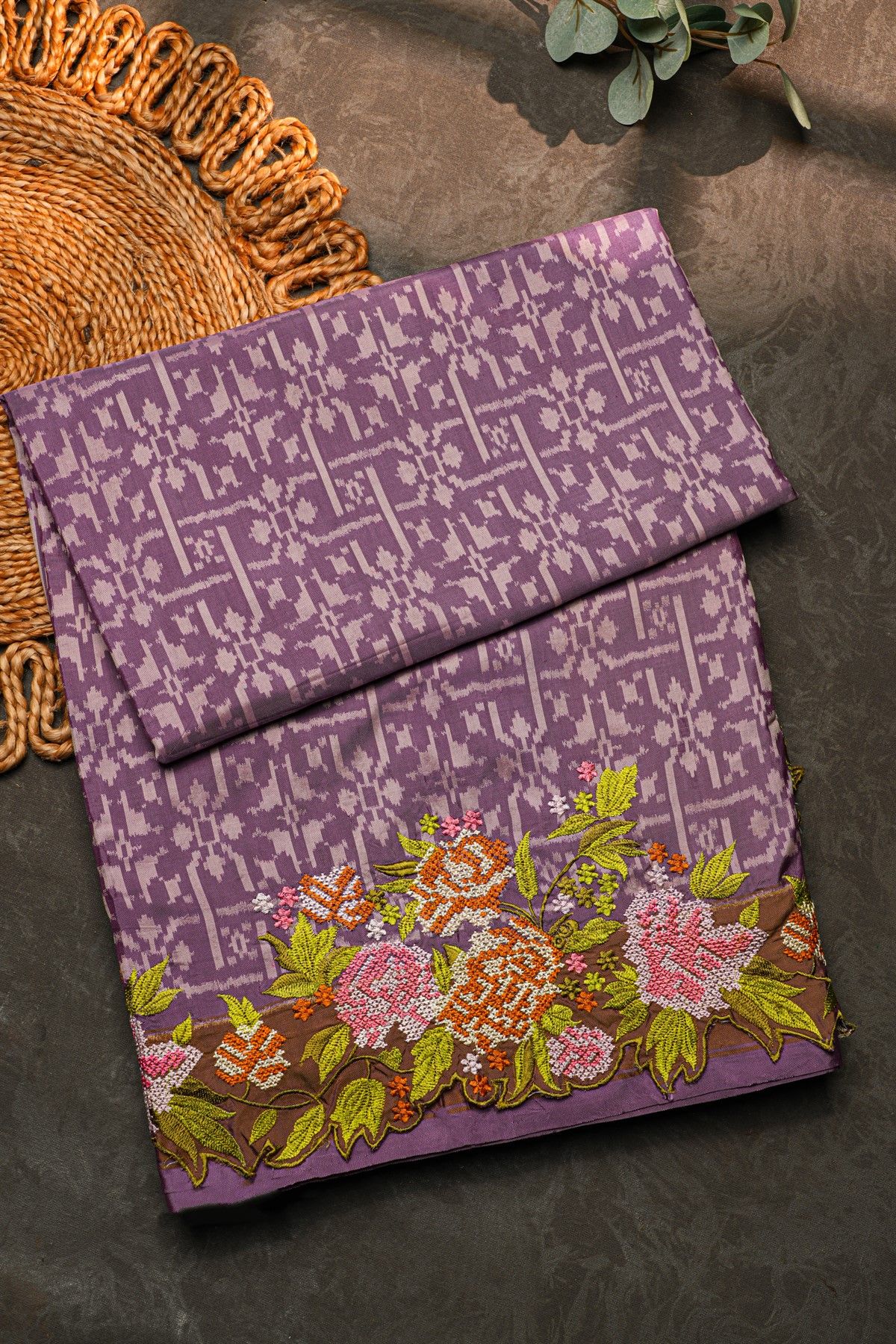 Fusion Ikat Silk Lavender Saree With Pochampally Weave Body