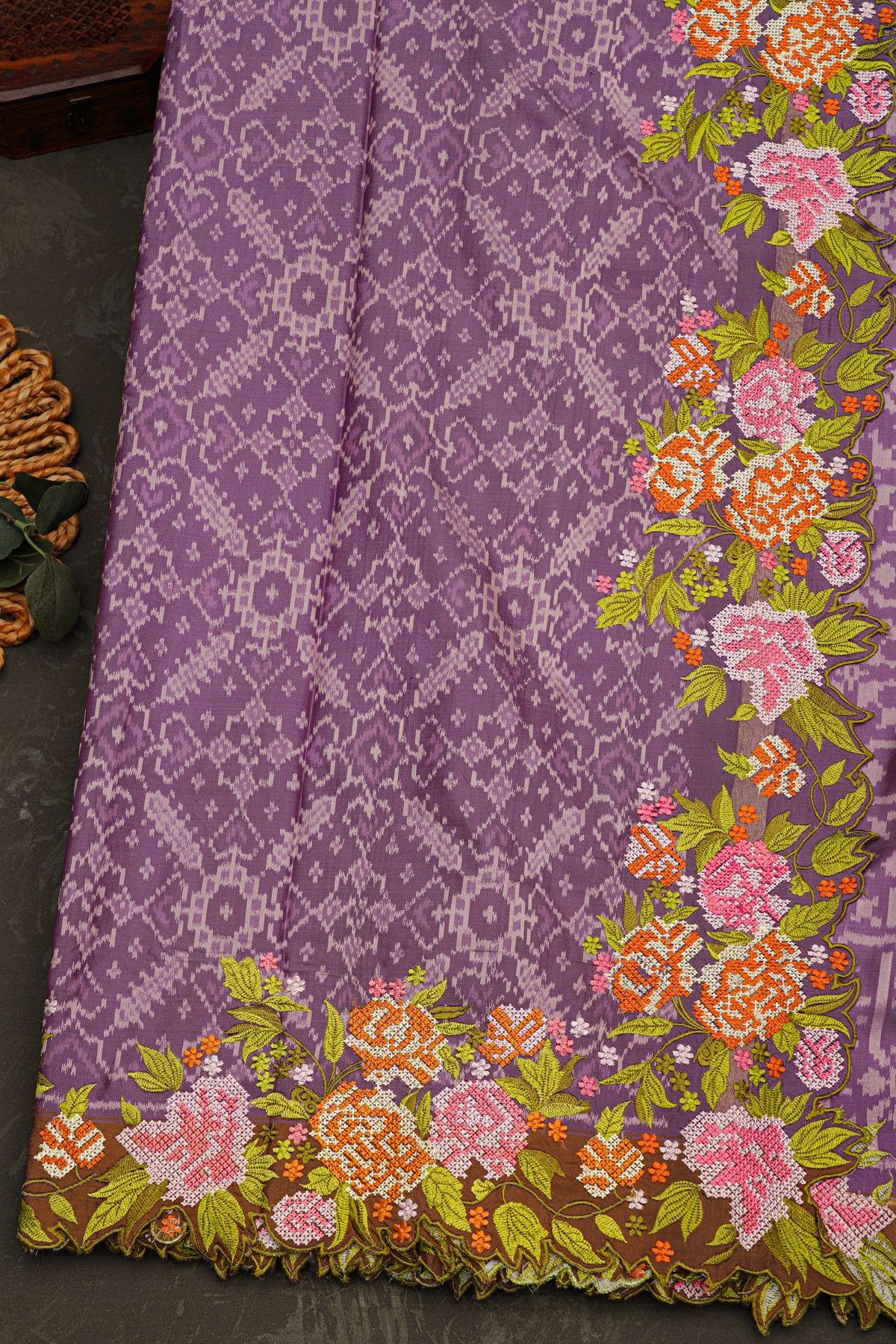 Fusion Ikat Silk Lavender Saree With Pochampally Weave Body