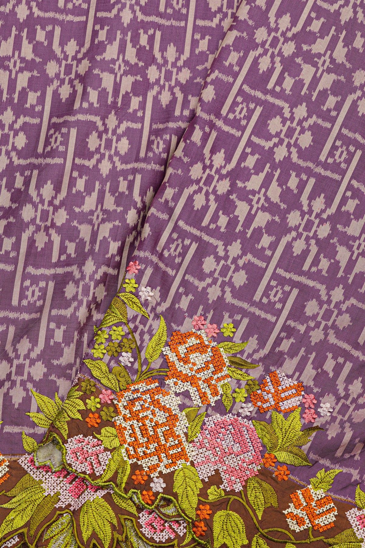 Fusion Ikat Silk Lavender Saree With Pochampally Weave Body