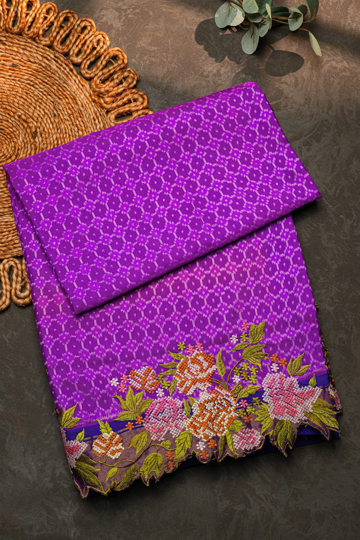 Fusion Ikat Silk Purple Saree With Pochampally Weave Body