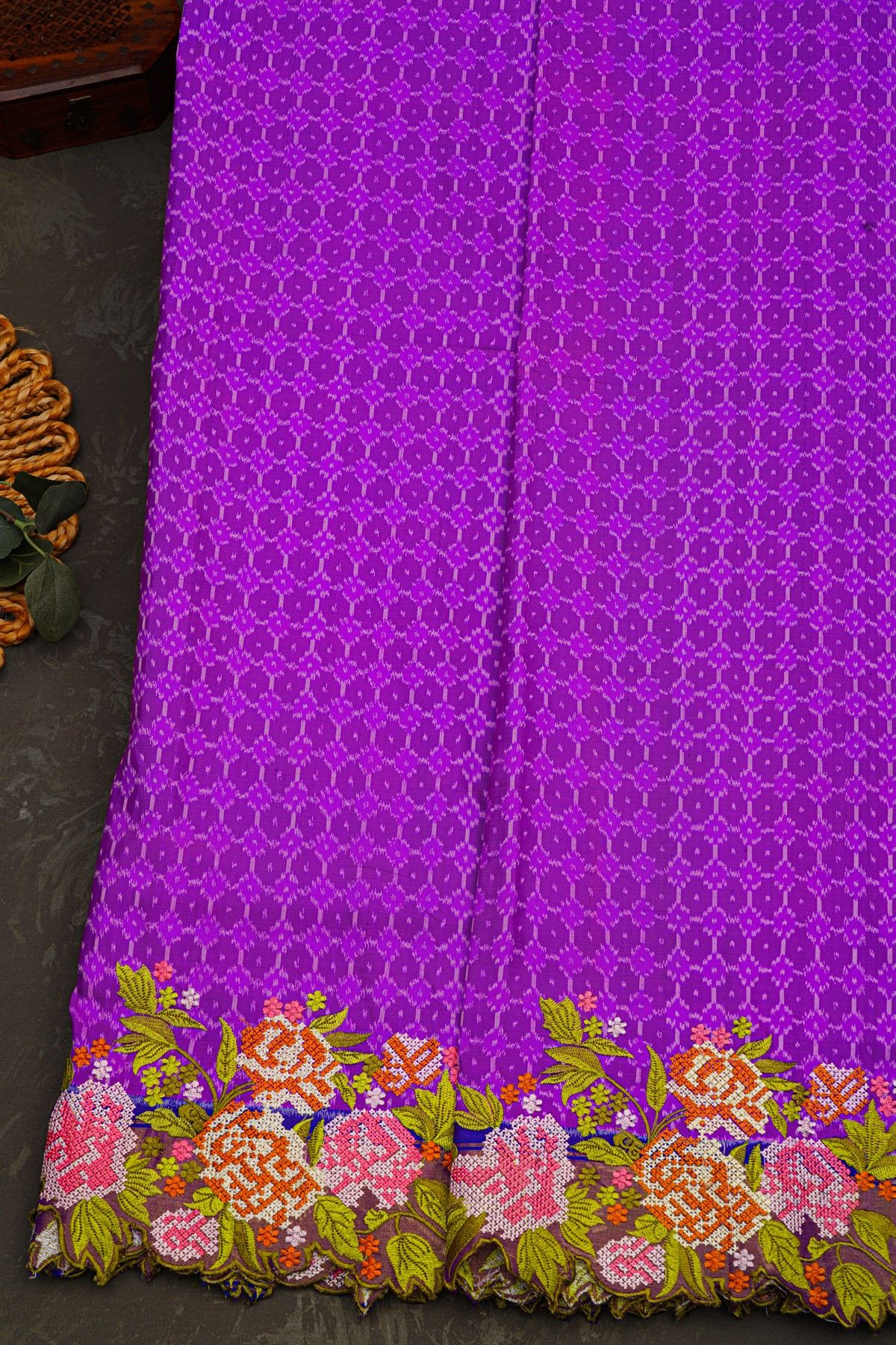 Fusion Ikat Silk Purple Saree With Pochampally Weave Body