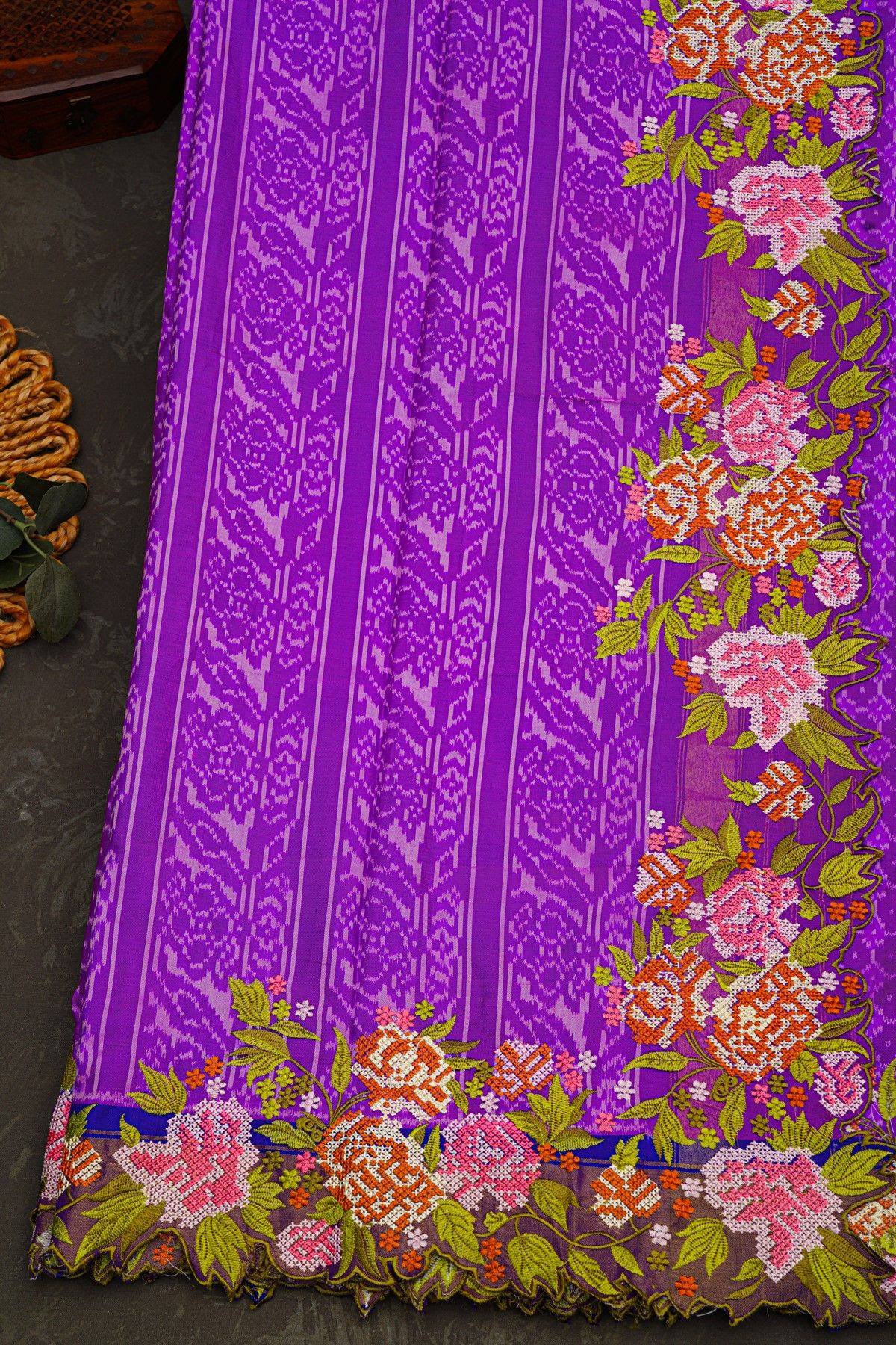 Fusion Ikat Silk Purple Saree With Pochampally Weave Body