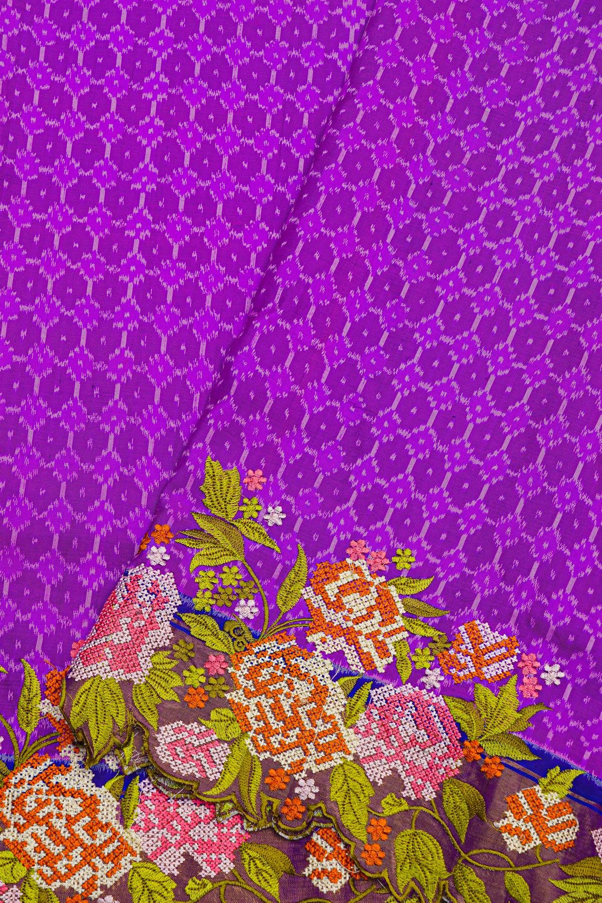Fusion Ikat Silk Purple Saree With Pochampally Weave Body