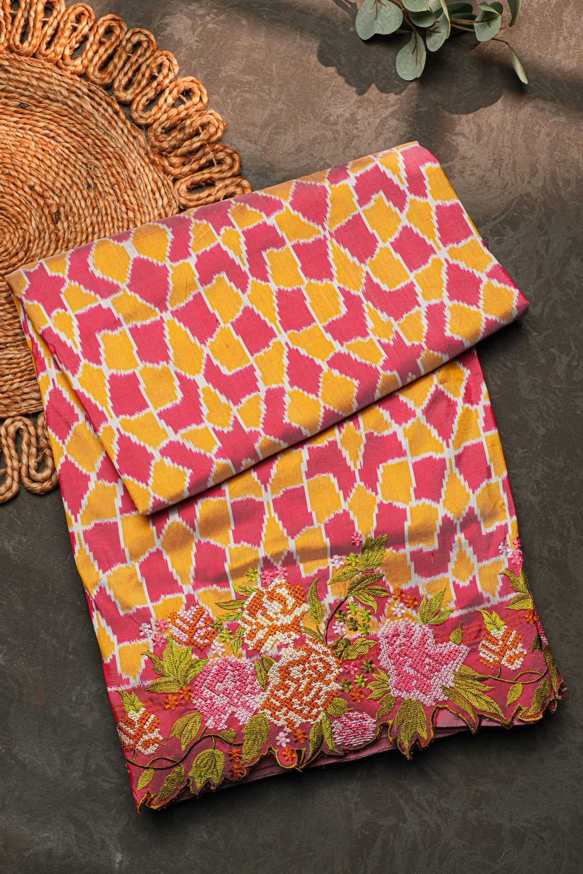 Fusion Ikat Silk Dual Colour Saree With Pochampally Weave Body