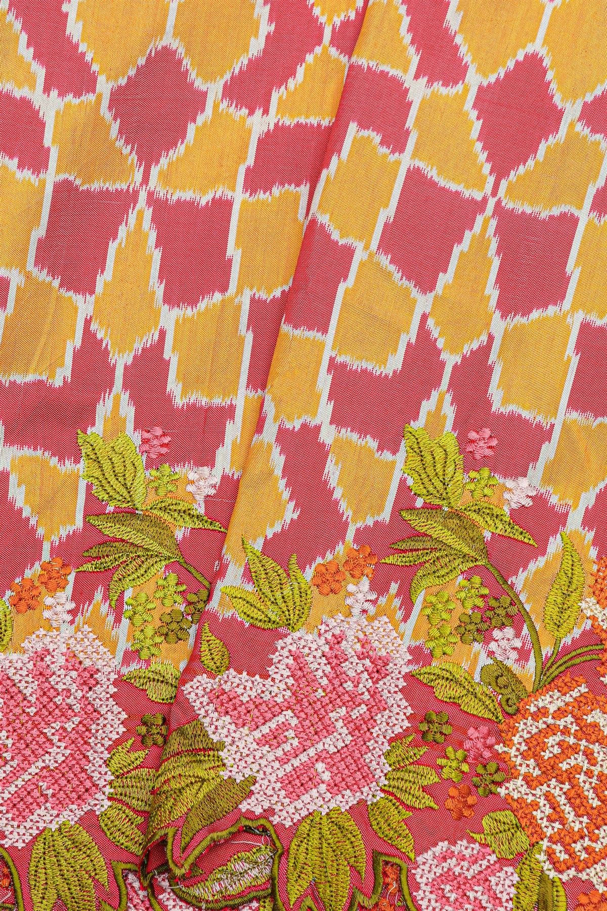 Fusion Ikat Silk Dual Colour Saree With Pochampally Weave Body