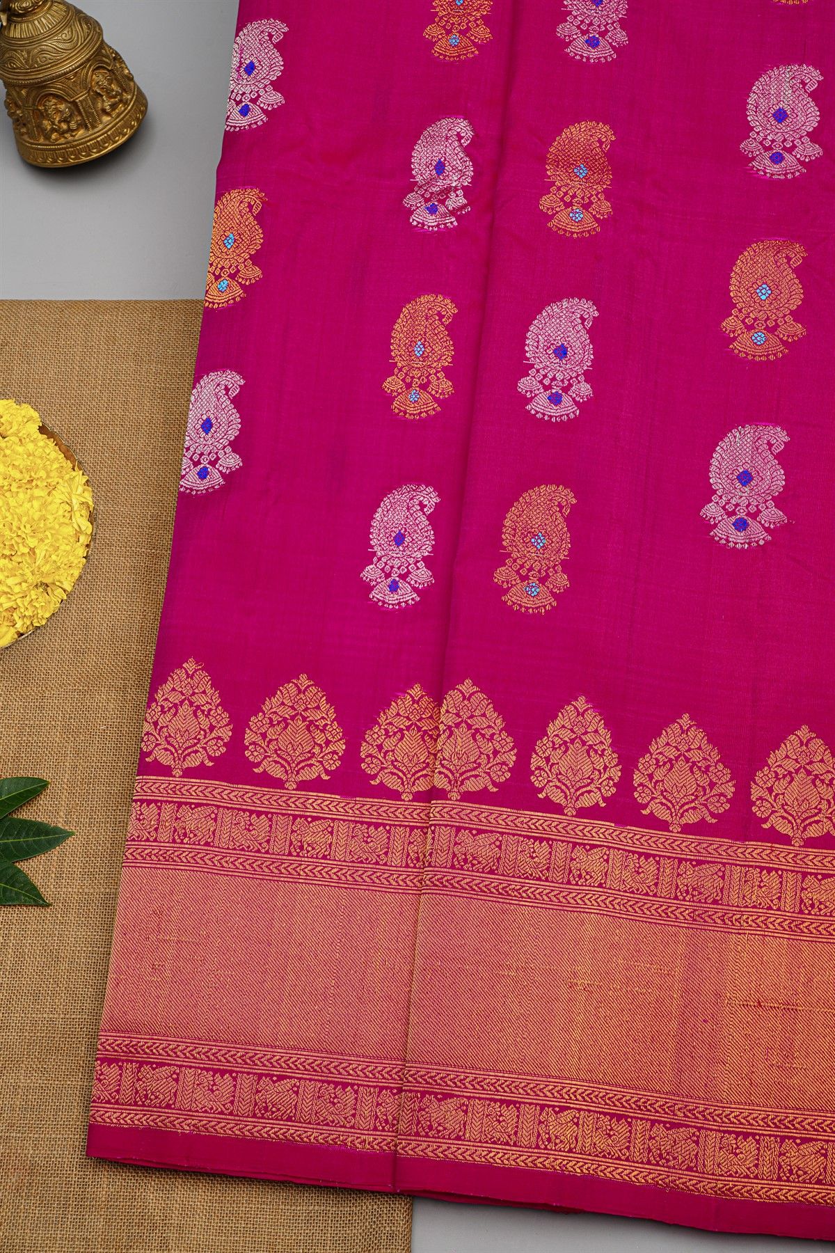 Gadwal Silk Magenta Saree With Florals And Paisleys In Zari Body