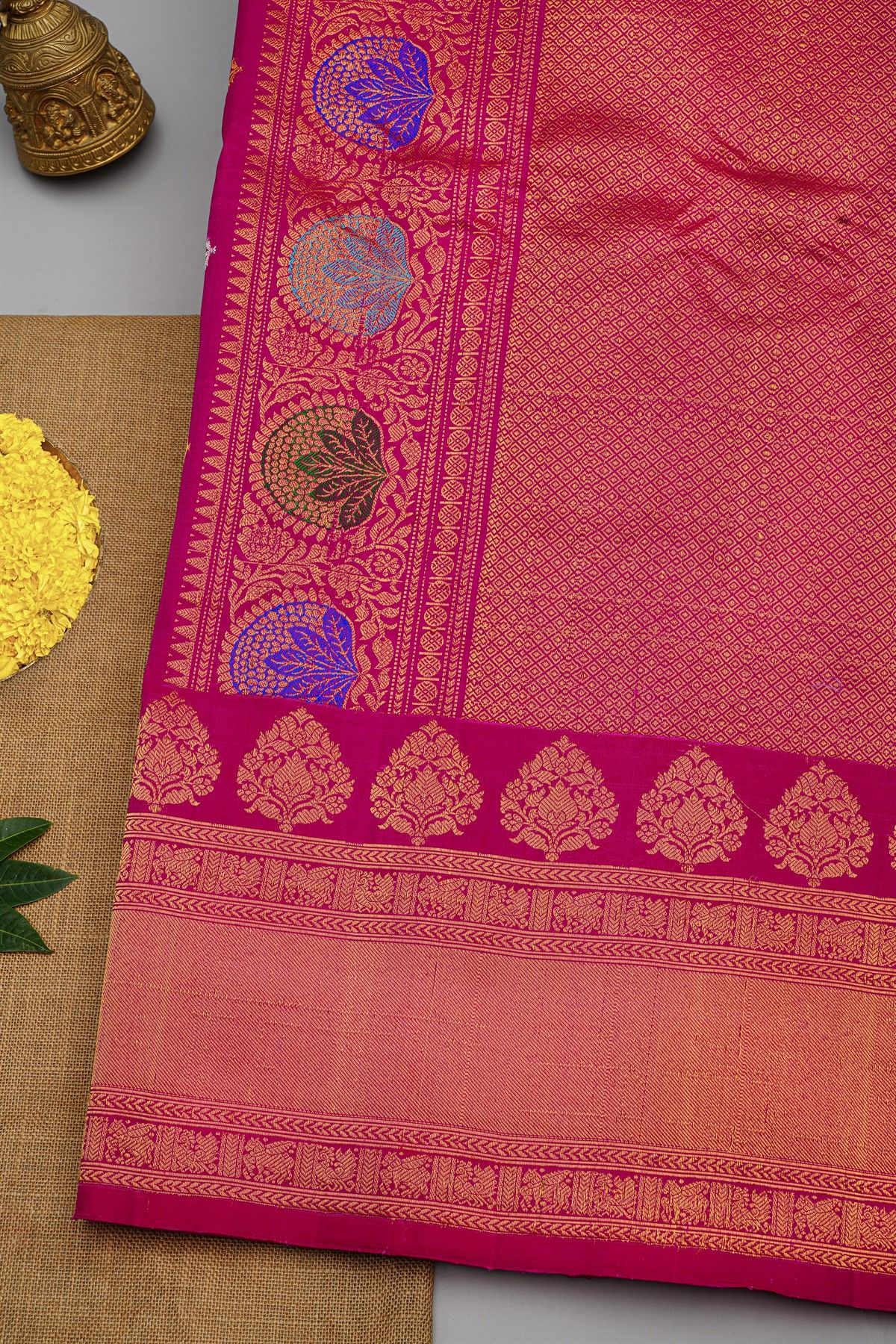Gadwal Silk Magenta Saree With Florals And Paisleys In Zari Body