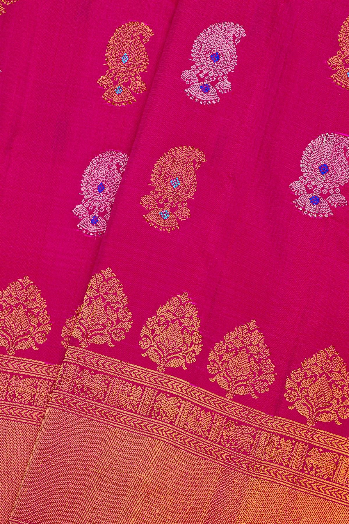 Gadwal Silk Magenta Saree With Florals And Paisleys In Zari Body