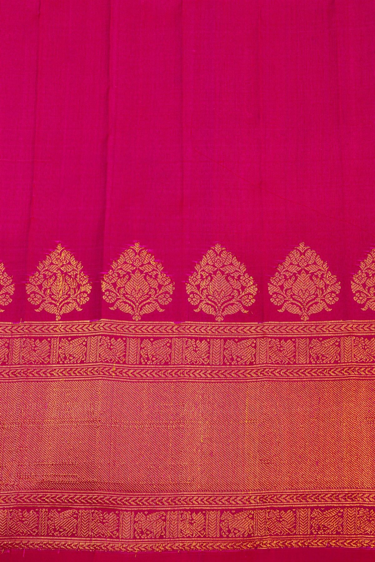 Gadwal Silk Magenta Saree With Florals And Paisleys In Zari Body