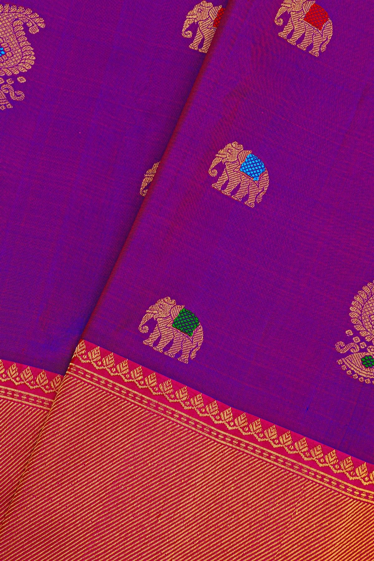 Gadwal Silk Dual Colour Saree With Paisleys And Elephant Buttis Body