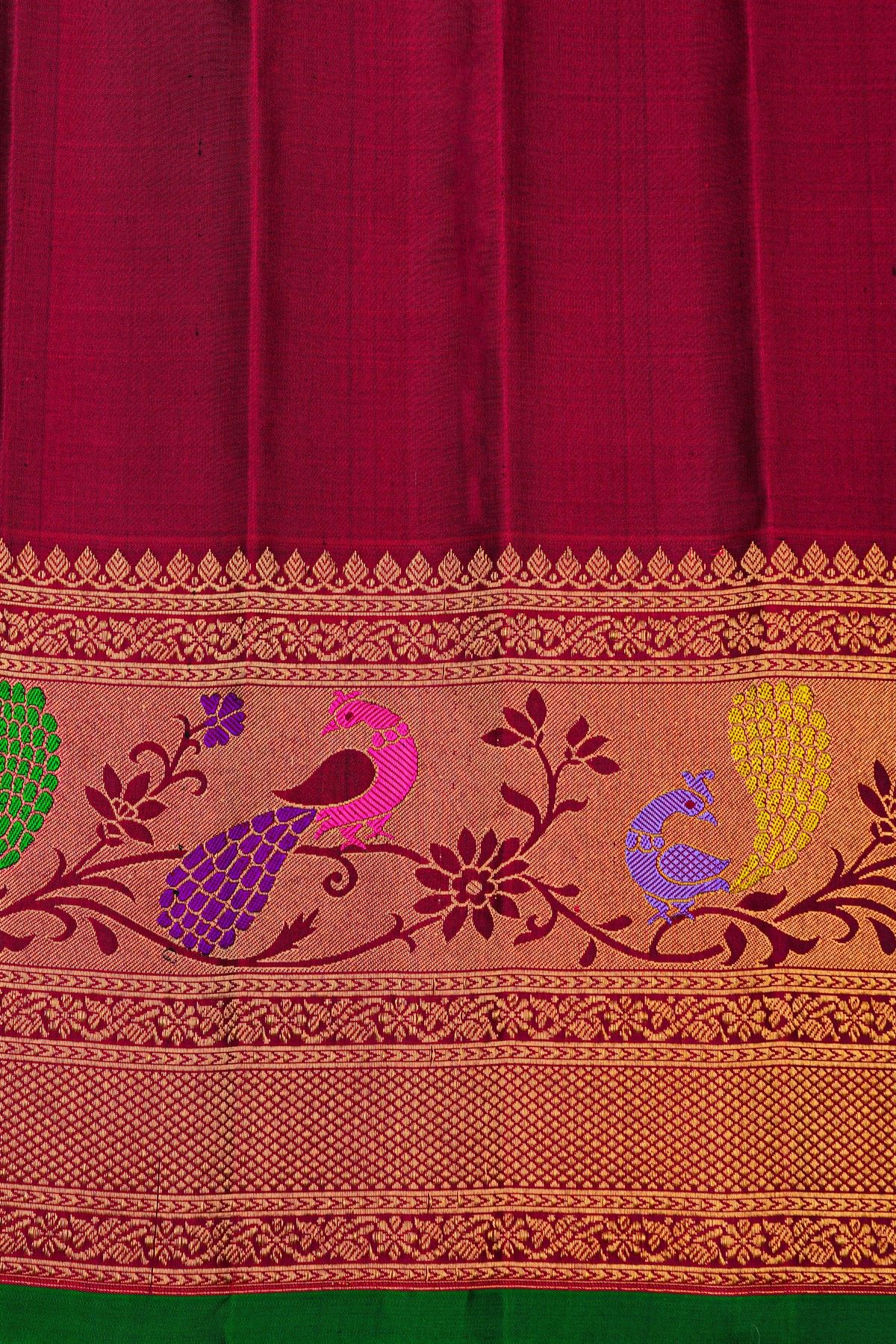Gadwal Silk Grey Saree With Florals And Animals Body