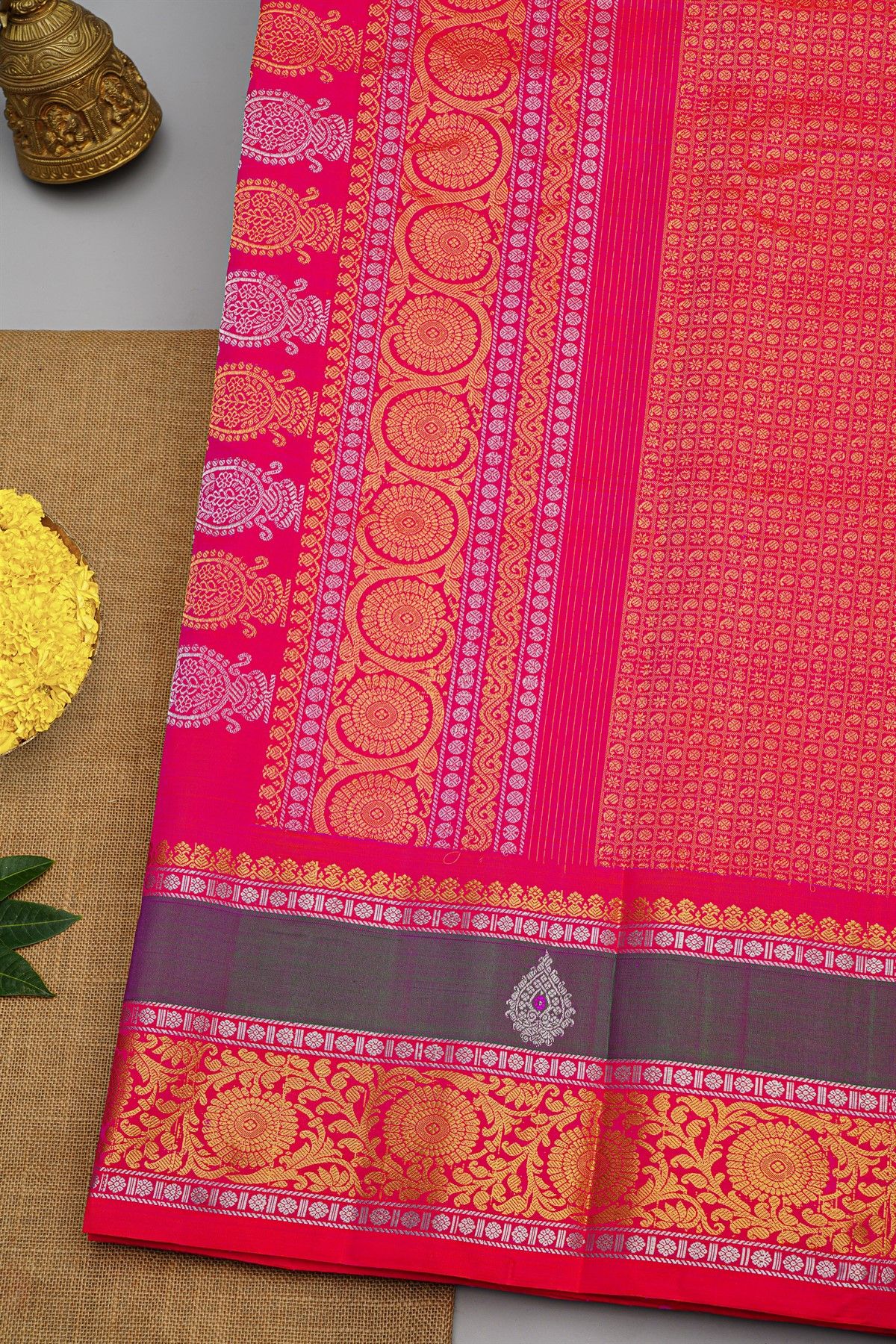 Gadwal Silk Multi Colour Saree With Checks And Floral Buttis Body