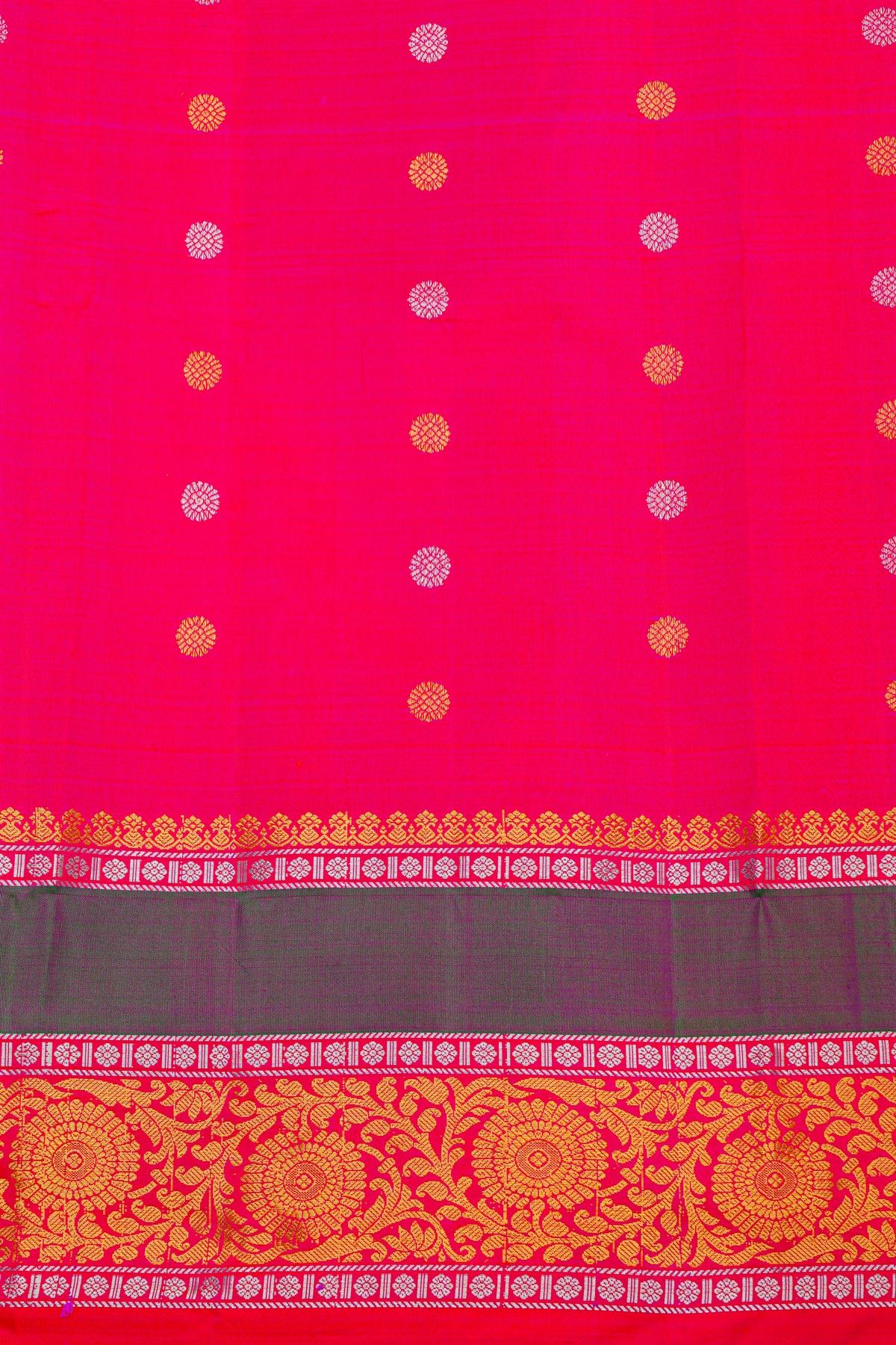 Gadwal Silk Multi Colour Saree With Checks And Floral Buttis Body