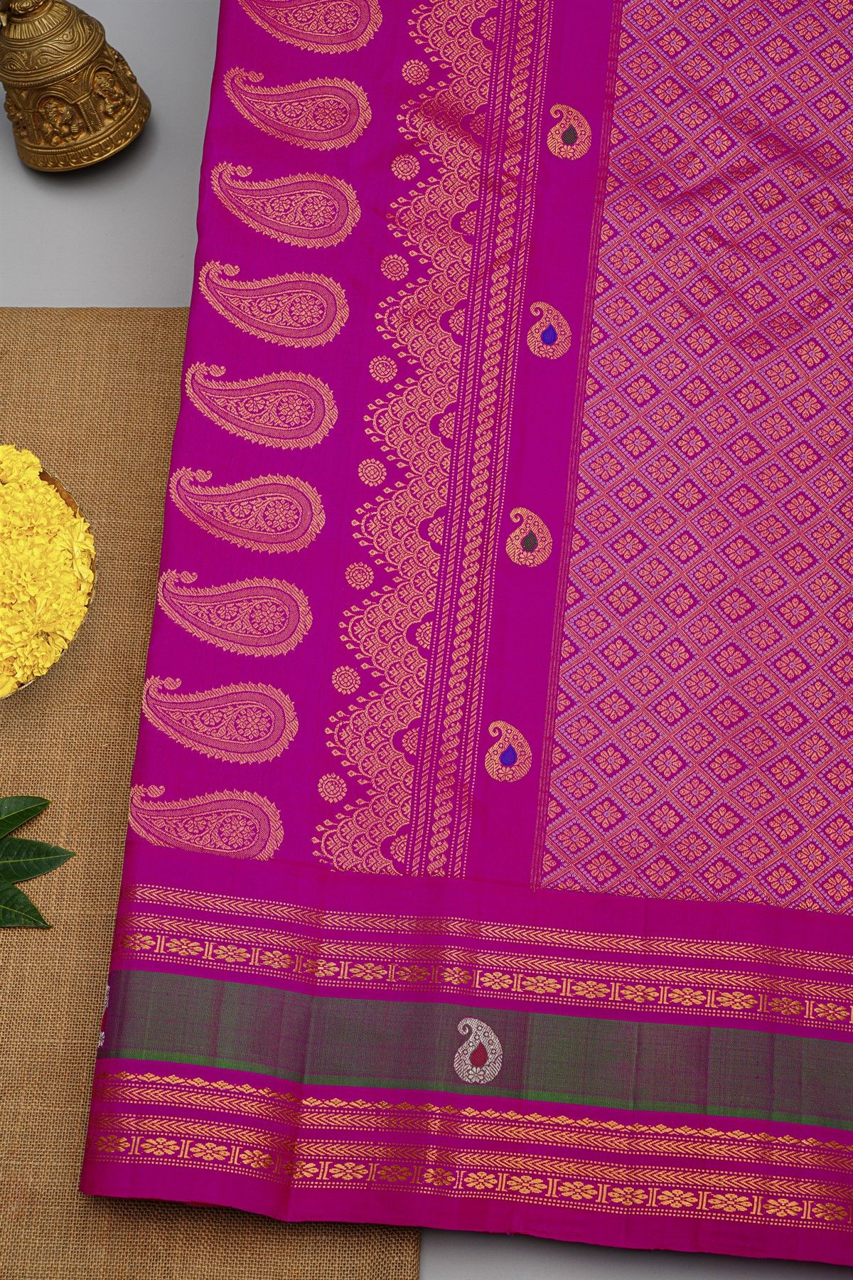 Gadwal Silk Cream Saree With Zari Lines And Paisleys Body