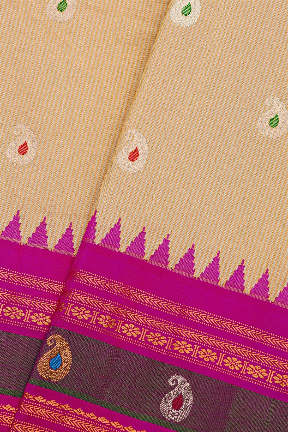 Gadwal Silk Cream Saree With Zari Lines And Paisleys Body
