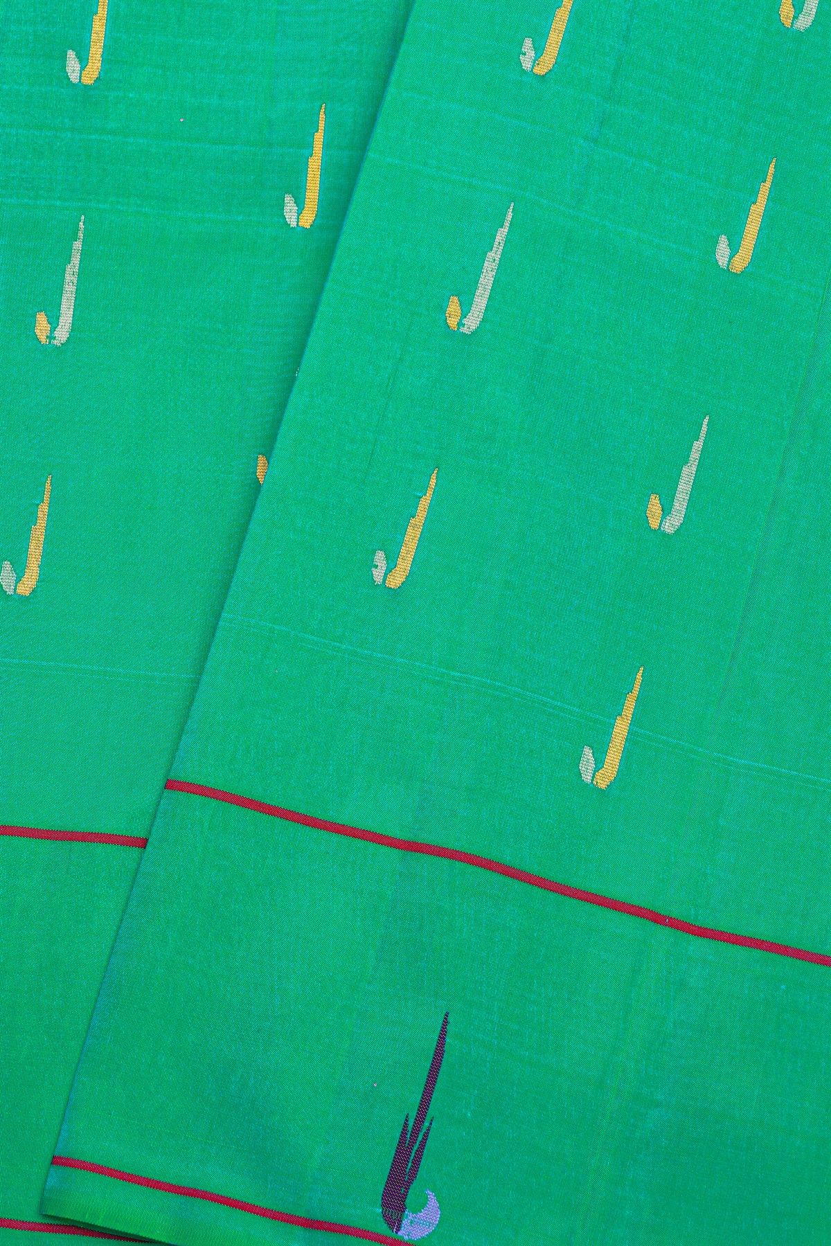 Gadwal Silk Sea Green Saree With All Over Muniya Buttis Body