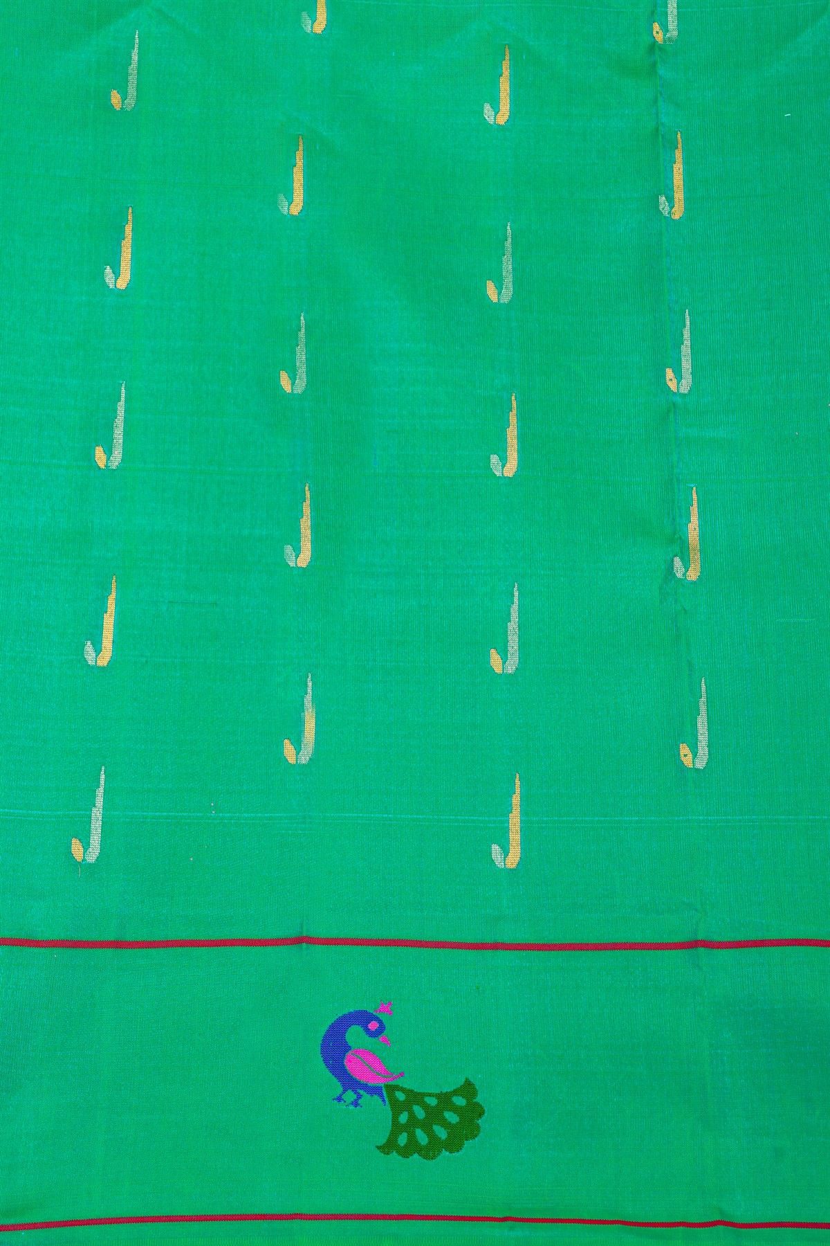 Gadwal Silk Sea Green Saree With All Over Muniya Buttis Body