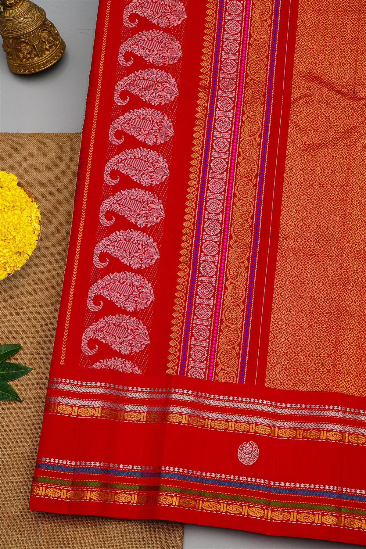 Gadwal Silk Sky Blue Saree With Florals And Buttis Border