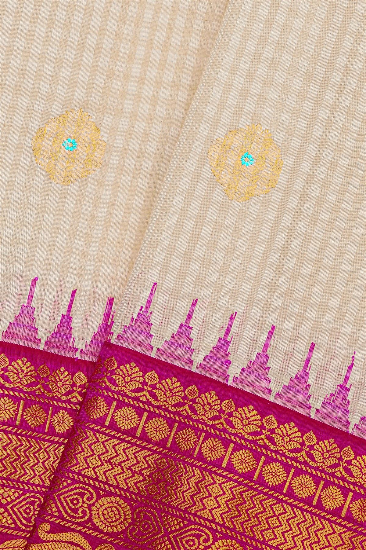 Gadwal Silk Multi Colour Saree With Checks And Floral Buttis Body