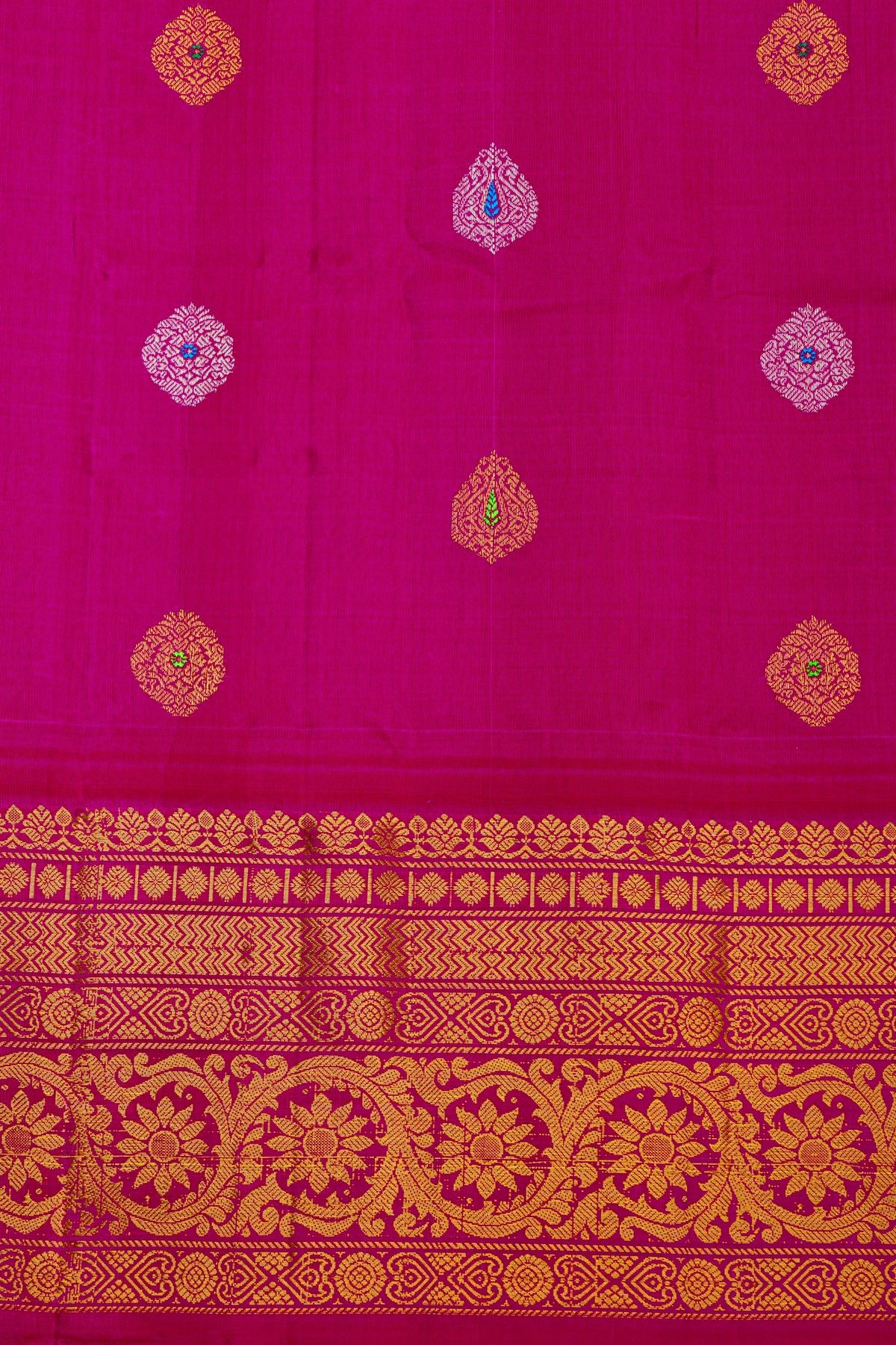 Gadwal Silk Multi Colour Saree With Checks And Floral Buttis Body