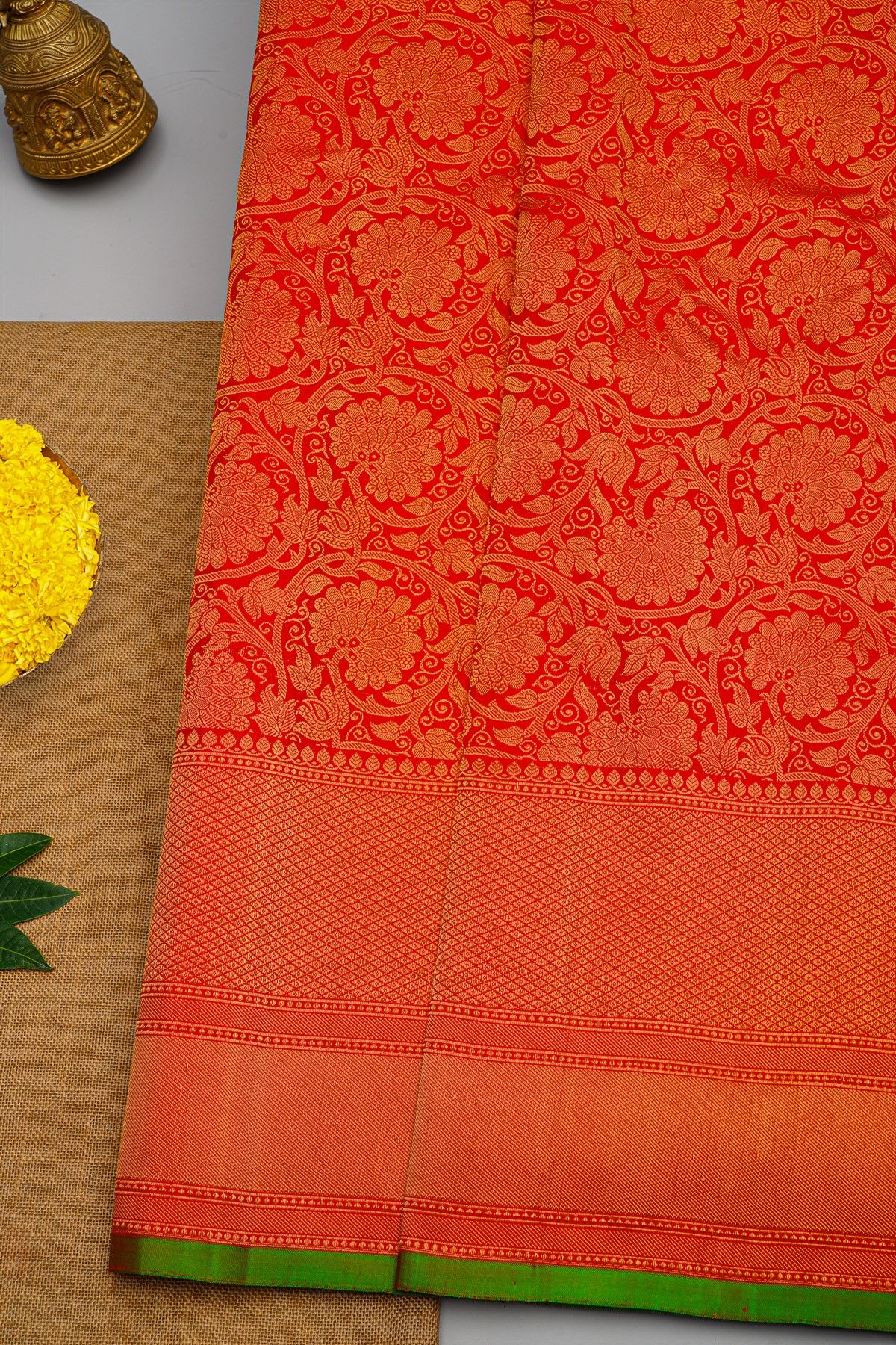 Gadwal Silk Red Saree With Cross Lines And Diamonds Border