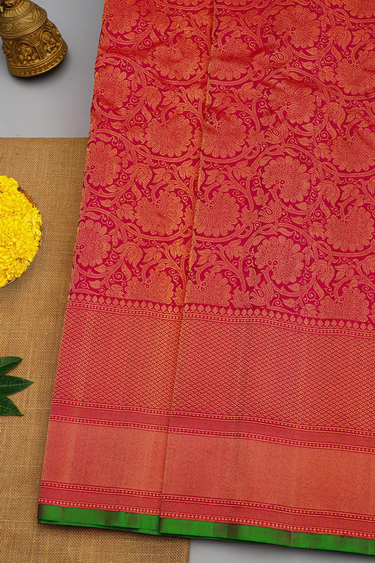 Gadwal Silk Red Saree With Cross Lines And Diamonds Border