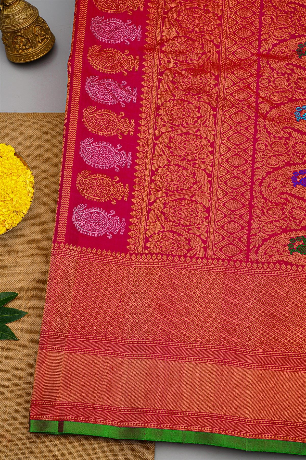 Gadwal Silk Red Saree With Cross Lines And Diamonds Border