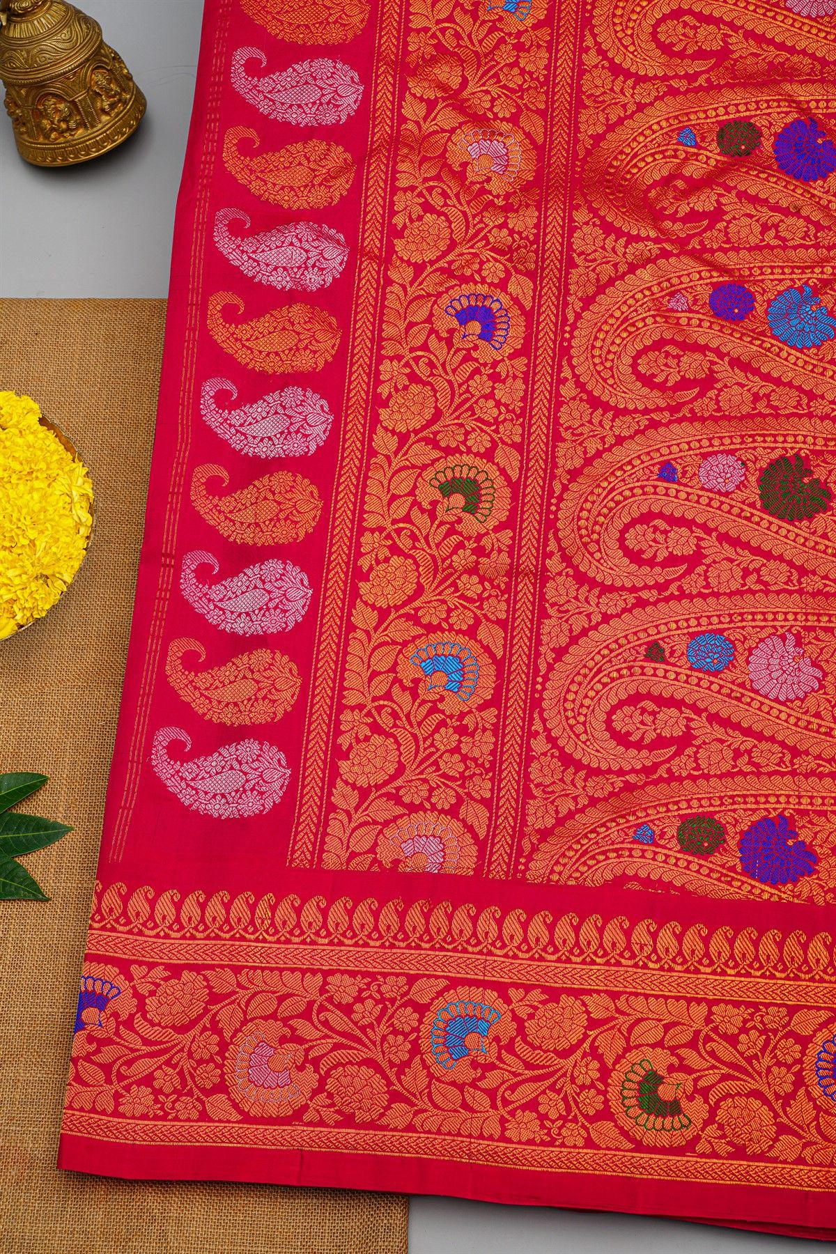 Gadwal Silk Black Saree With Florals And Leaves In Ikat Print Body