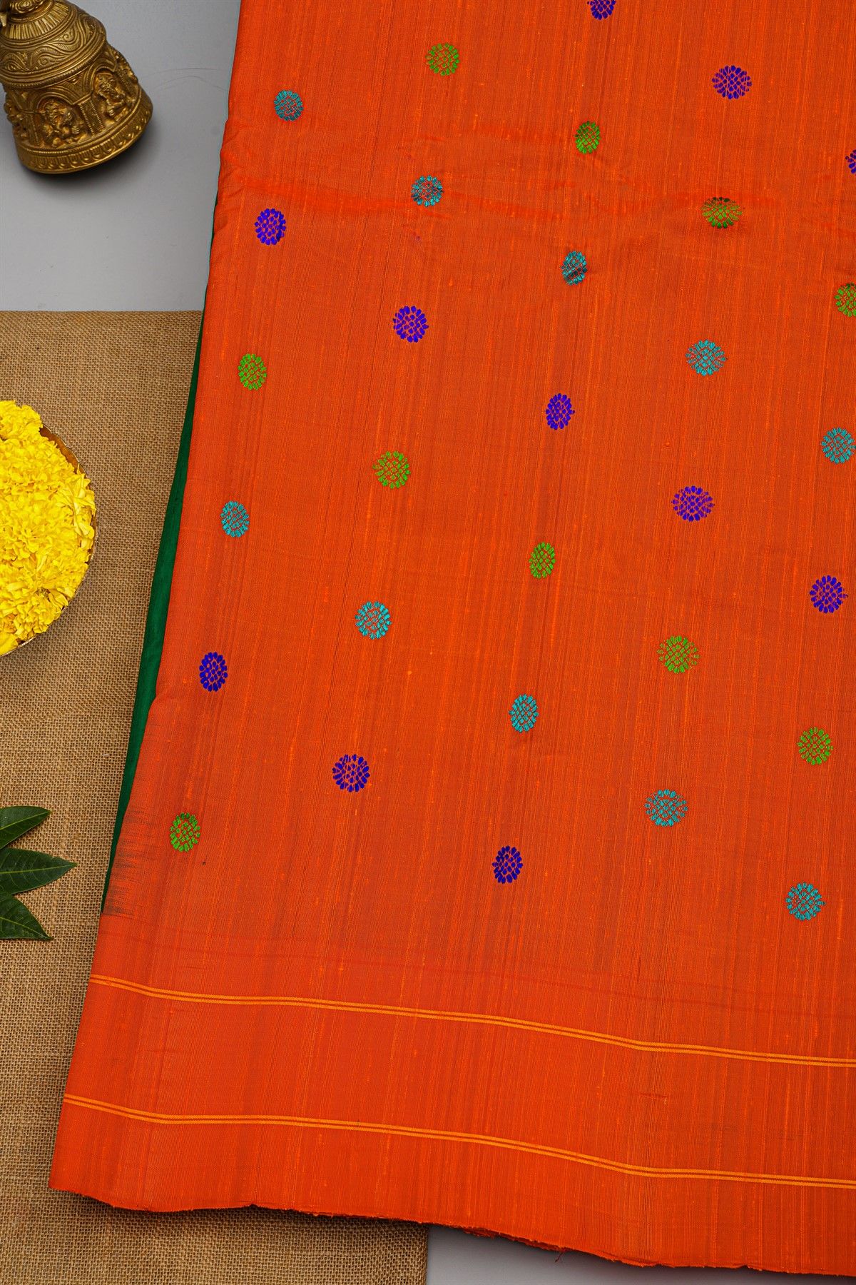 Gadwal Silk Bottle Green Saree With Floral Buttis Body