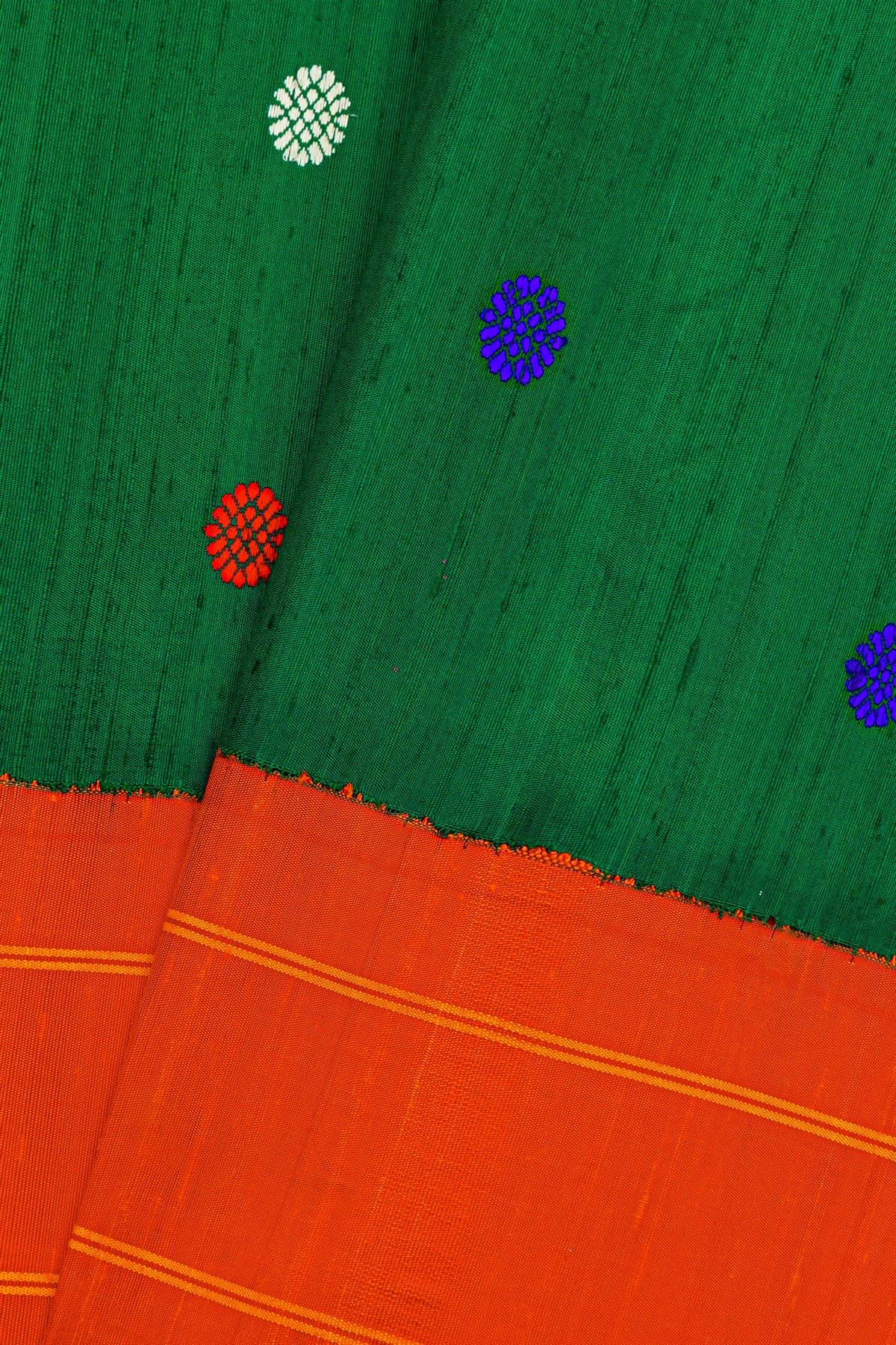 Gadwal Silk Bottle Green Saree With Floral Buttis Body