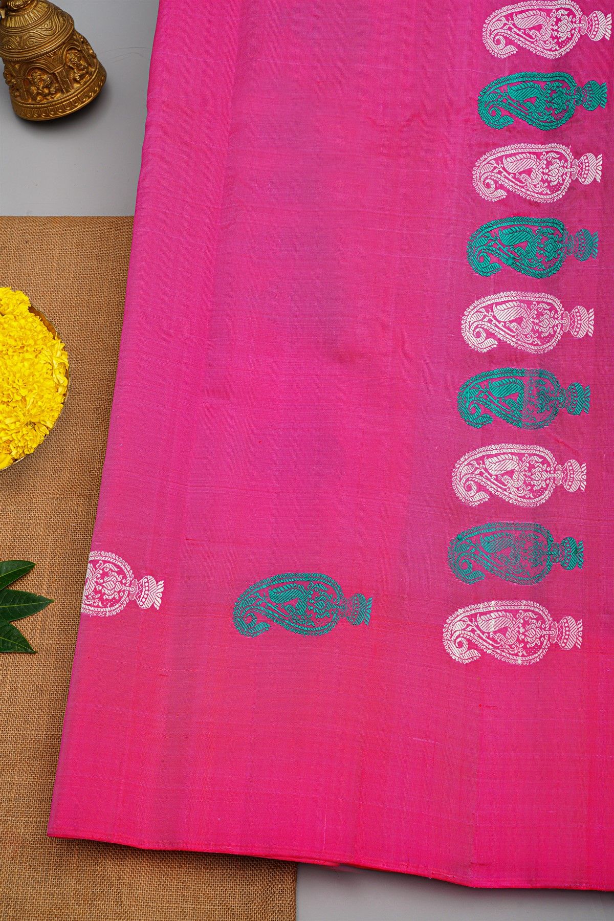 Gadwal Silk Maroon Saree With Florals And Peacock Buttis Body